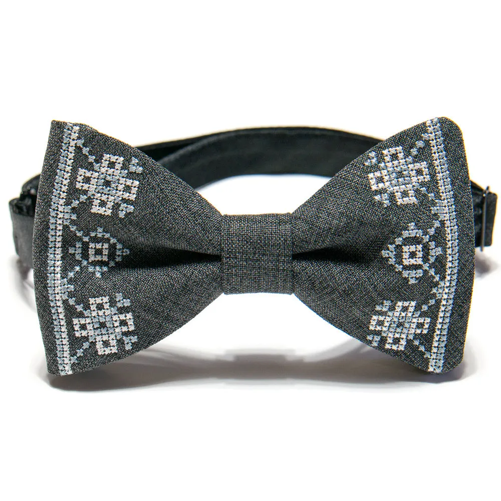 Men's Embroidered Bowtie and Suspenders Set -Grey