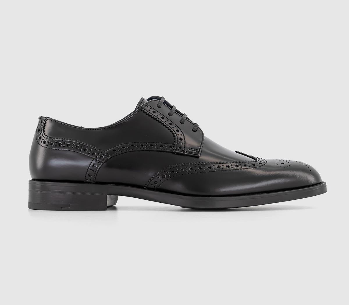 Mens Poste Putney Derby Brogue Shoes Black Leather