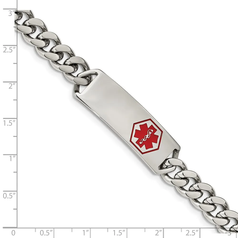 Men's Stainless Steel Red Enamel Medical I.D. Curb Bracelet, 8 Inch