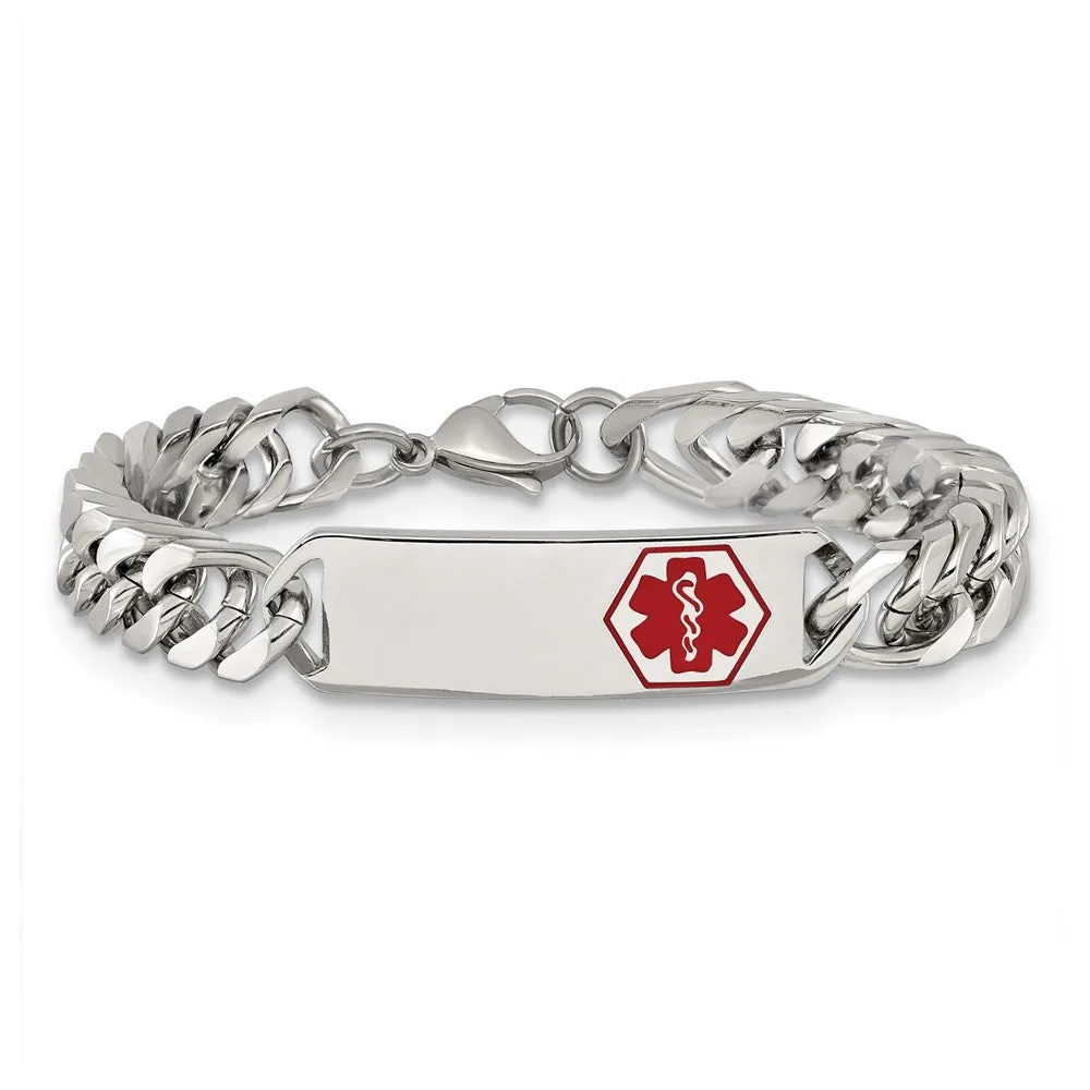 Men's Stainless Steel Red Enamel Medical I.D. Rambo Bracelet, 8.5 Inch