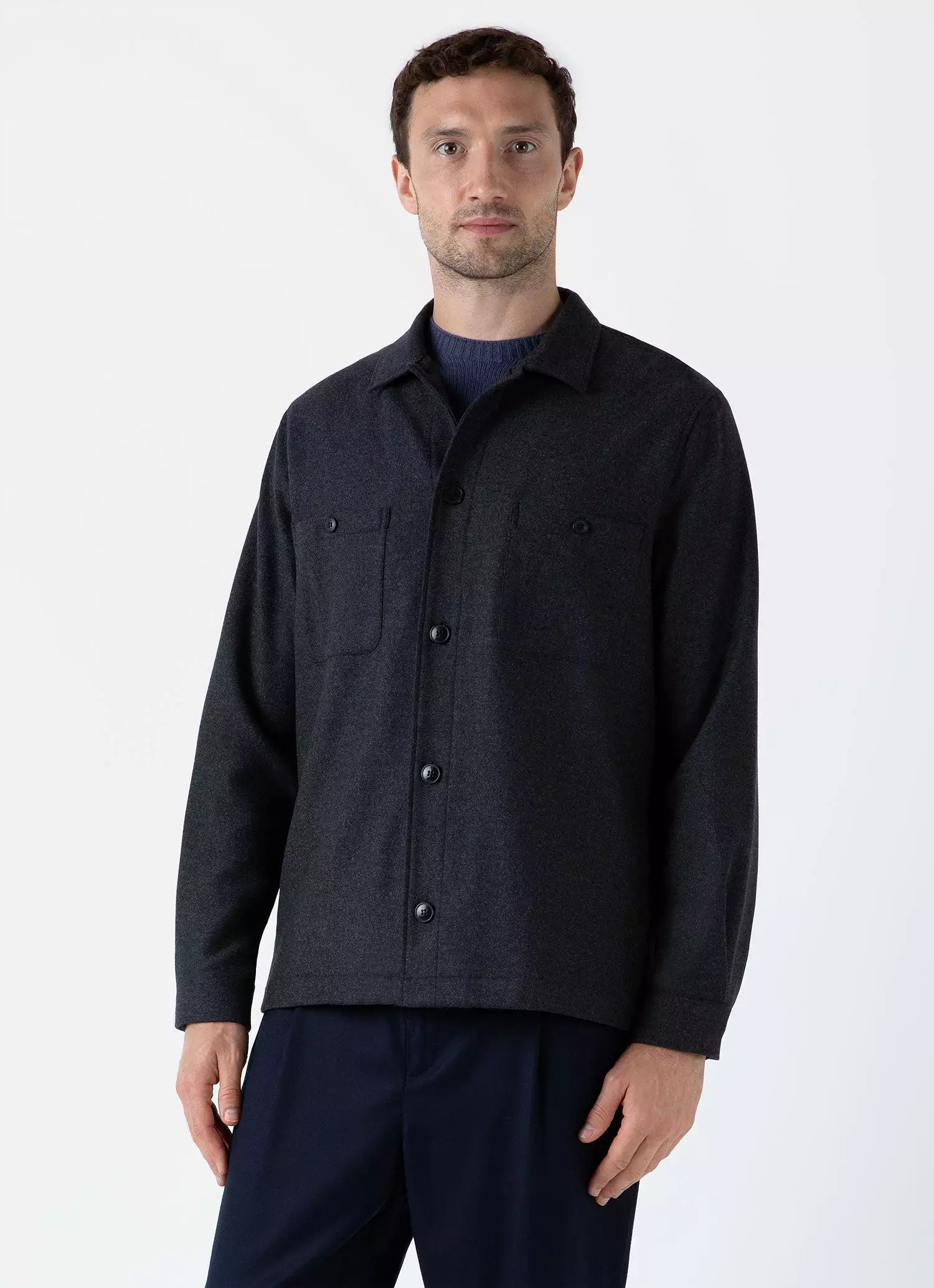 Men's Wool Twill Overshirt in Charcoal Melange