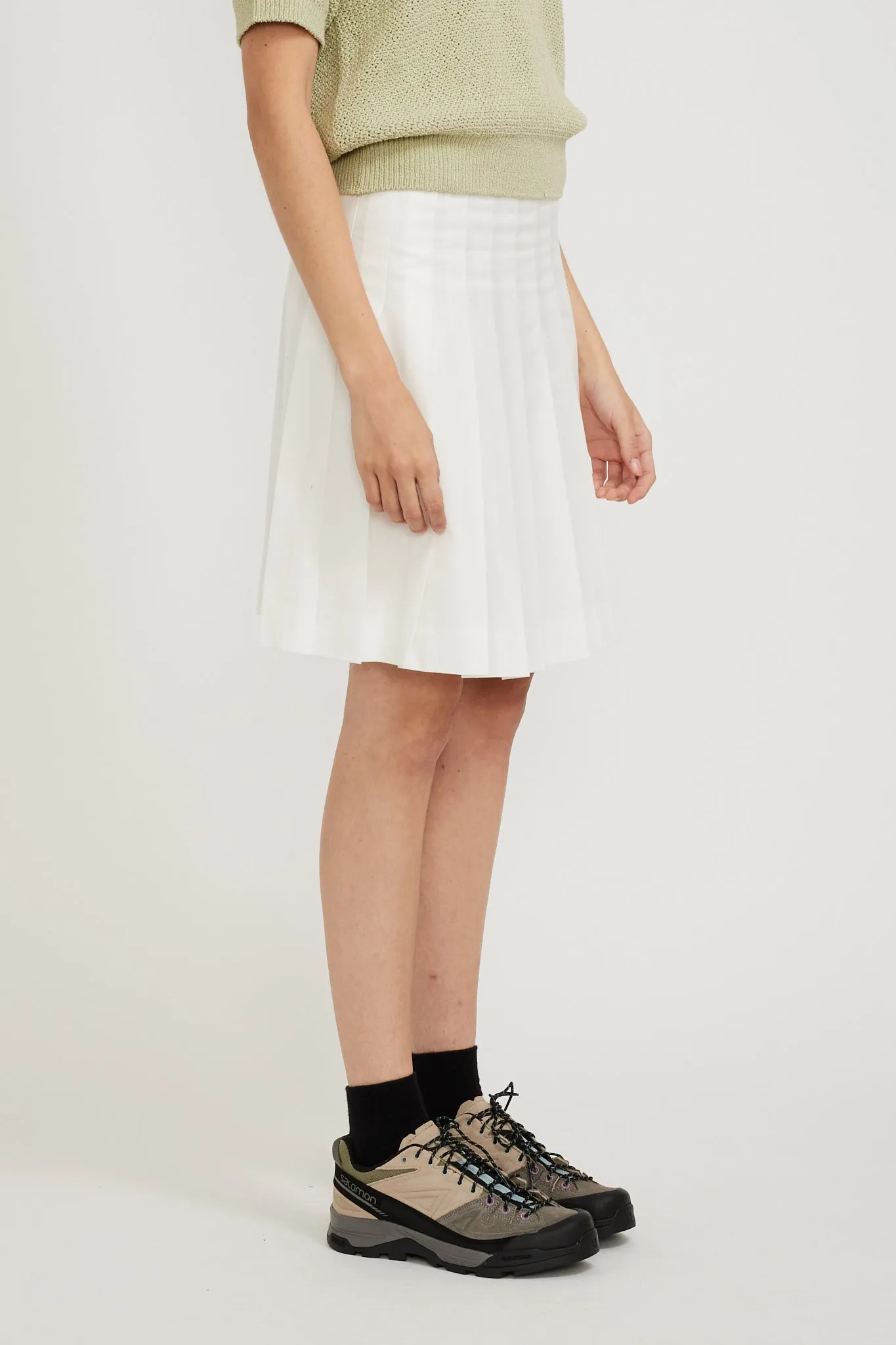 Midi Pleats Skirt White