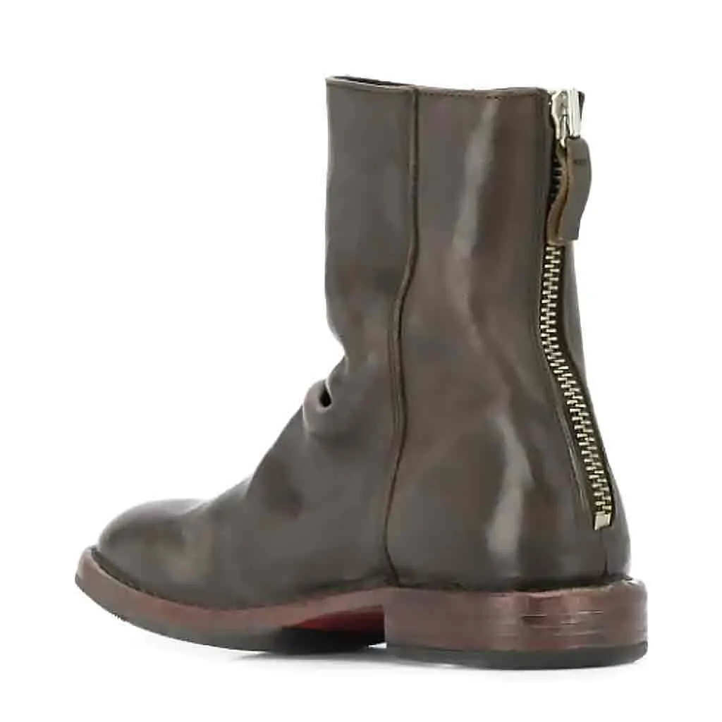 MOMA Back-Zip Ankle Boot - Dark Olive