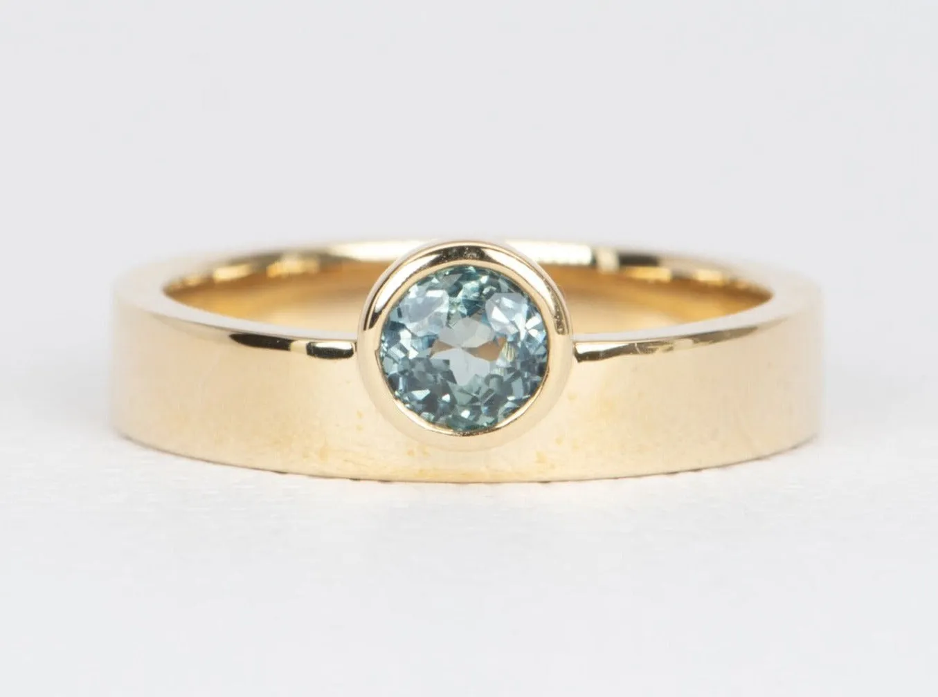 Montana Sapphire Bezel Set on 4mm Wide Band 14K Gold Engagement Ring R6479