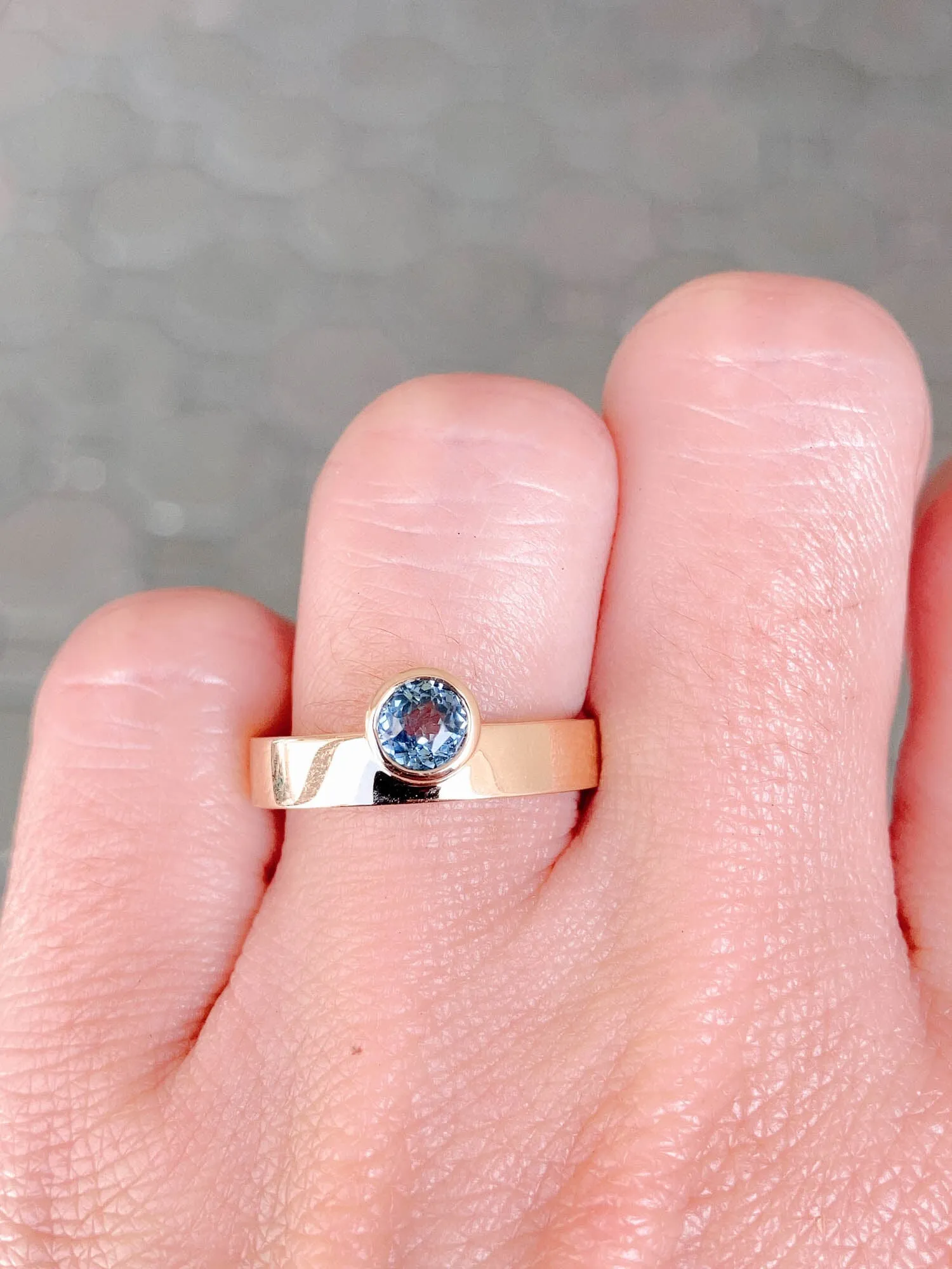 Montana Sapphire Bezel Set on 4mm Wide Band 14K Gold Engagement Ring R6479