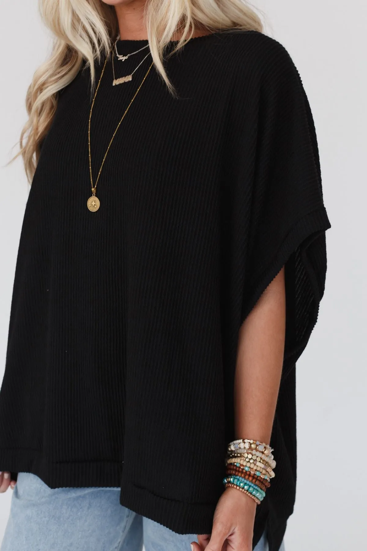 Moon Glow Texture Knit Top - Black