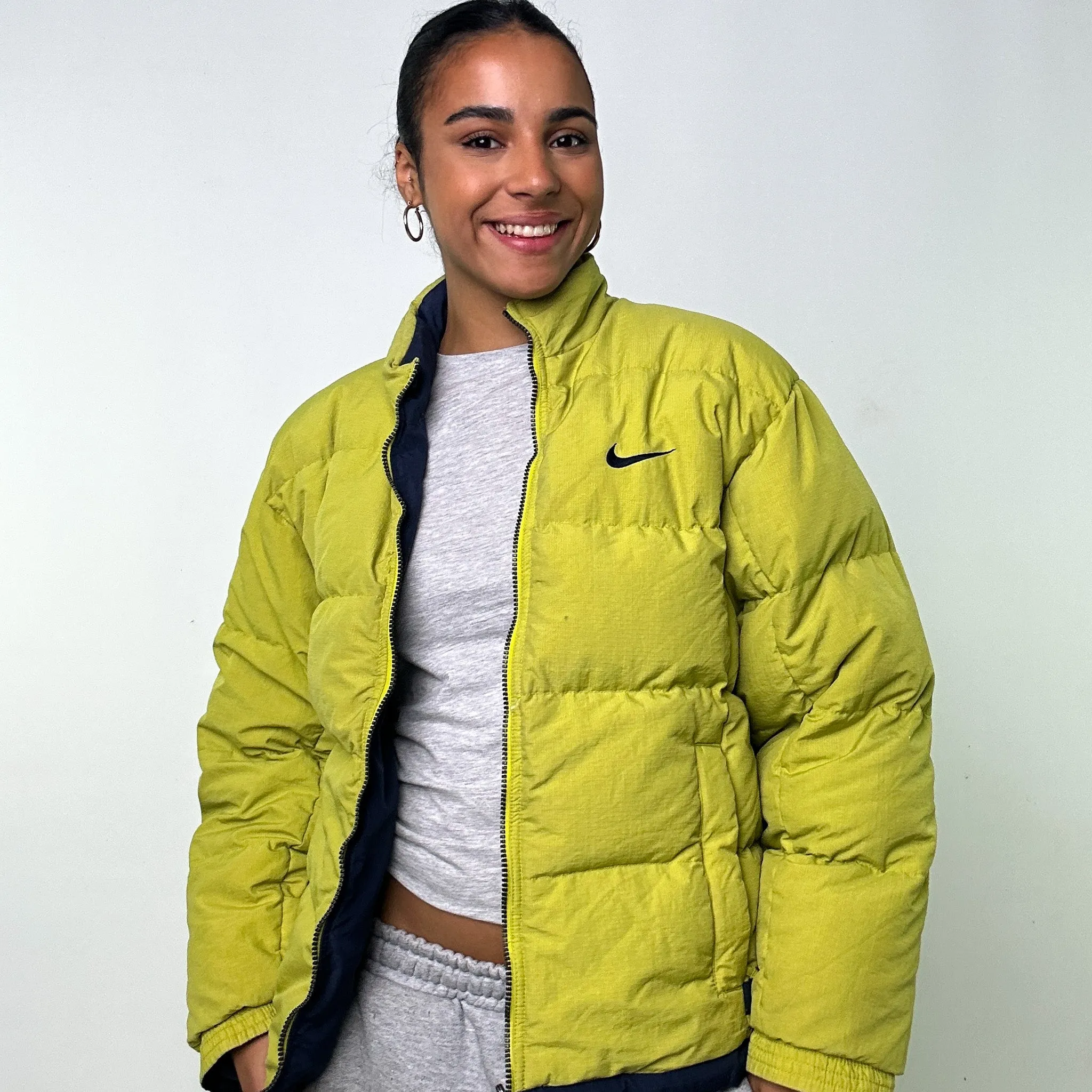 NAVY BLUE / GREEN REVERSIBLE 90S NIKE PUFFER JACKET COAT (