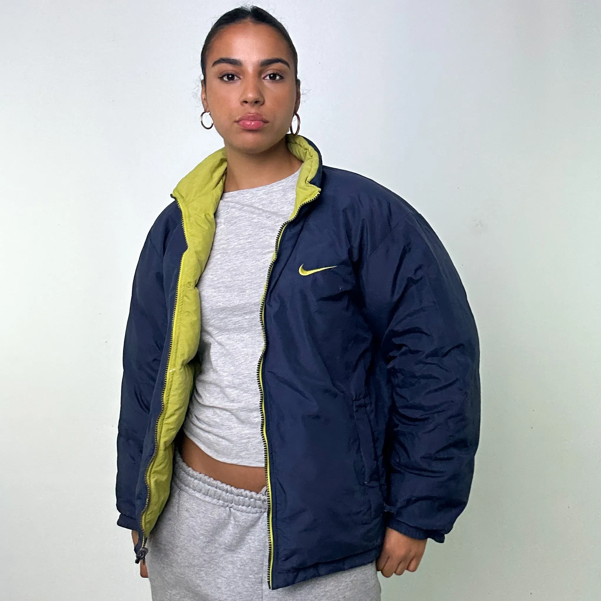 NAVY BLUE / GREEN REVERSIBLE 90S NIKE PUFFER JACKET COAT (