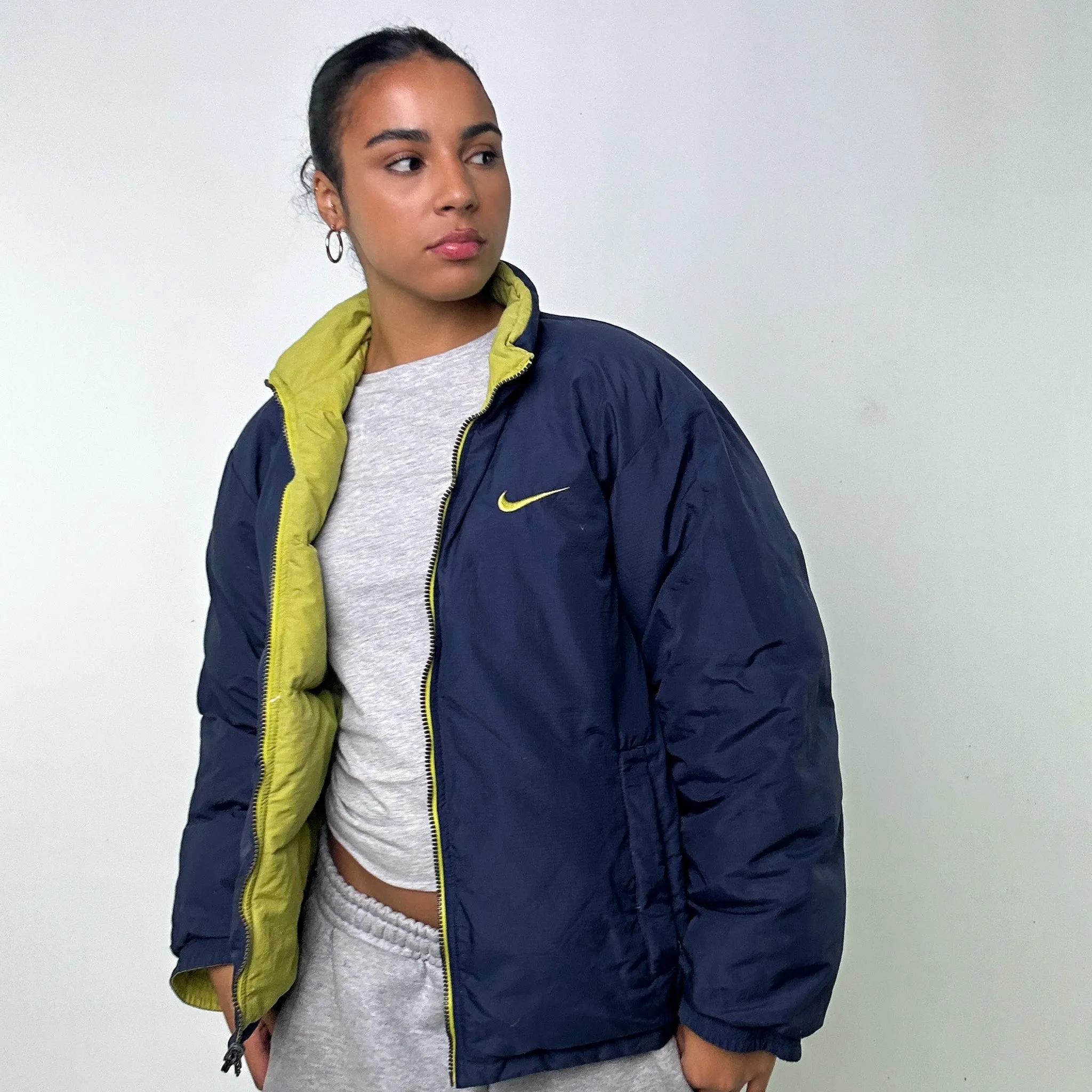 NAVY BLUE / GREEN REVERSIBLE 90S NIKE PUFFER JACKET COAT (