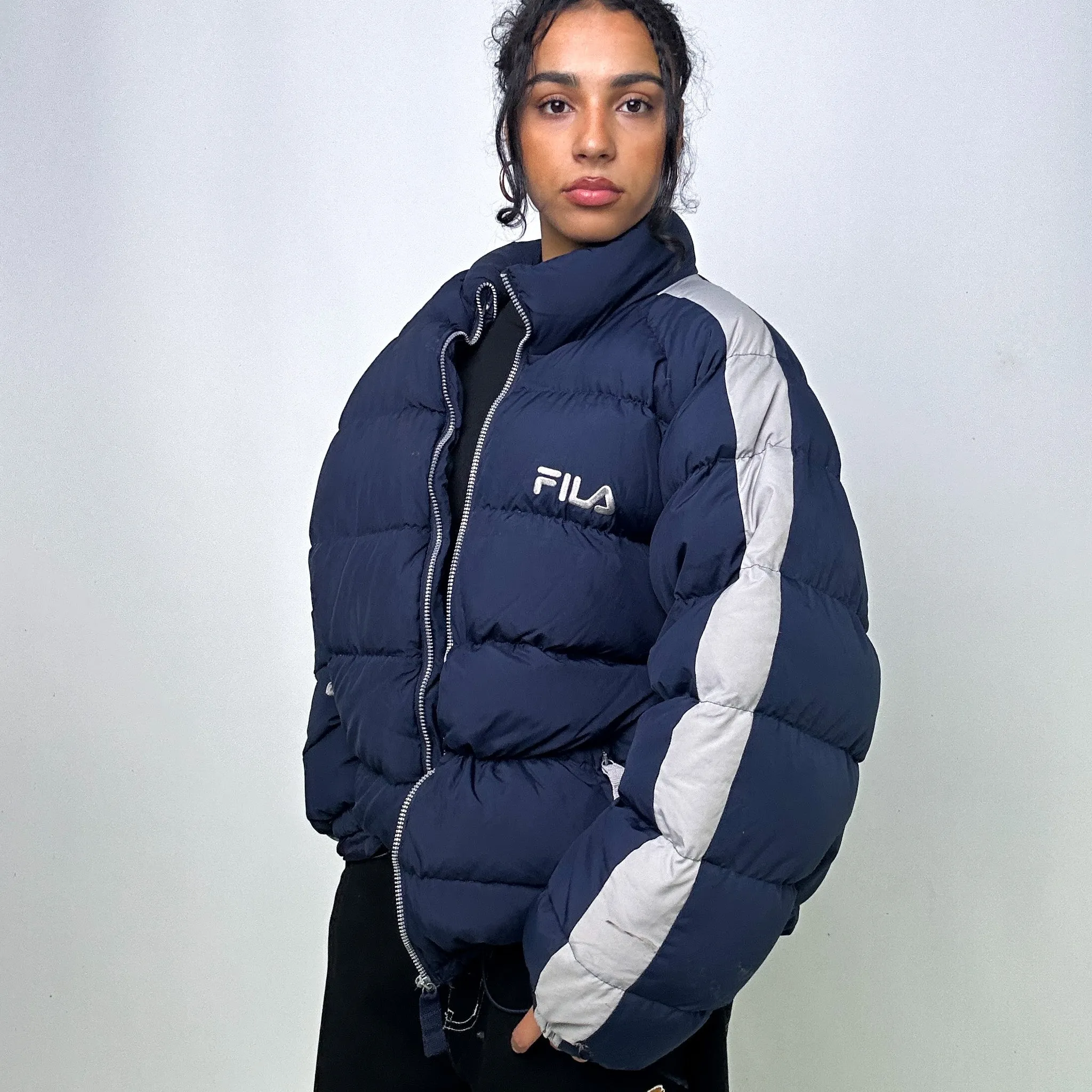 Navy Blue 90s FILA Puffer Jacket Coat (XL)