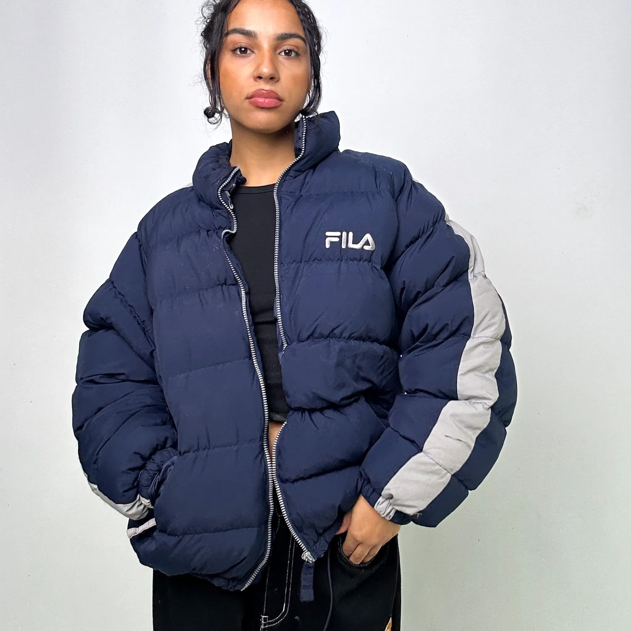 Navy Blue 90s FILA Puffer Jacket Coat (XL)