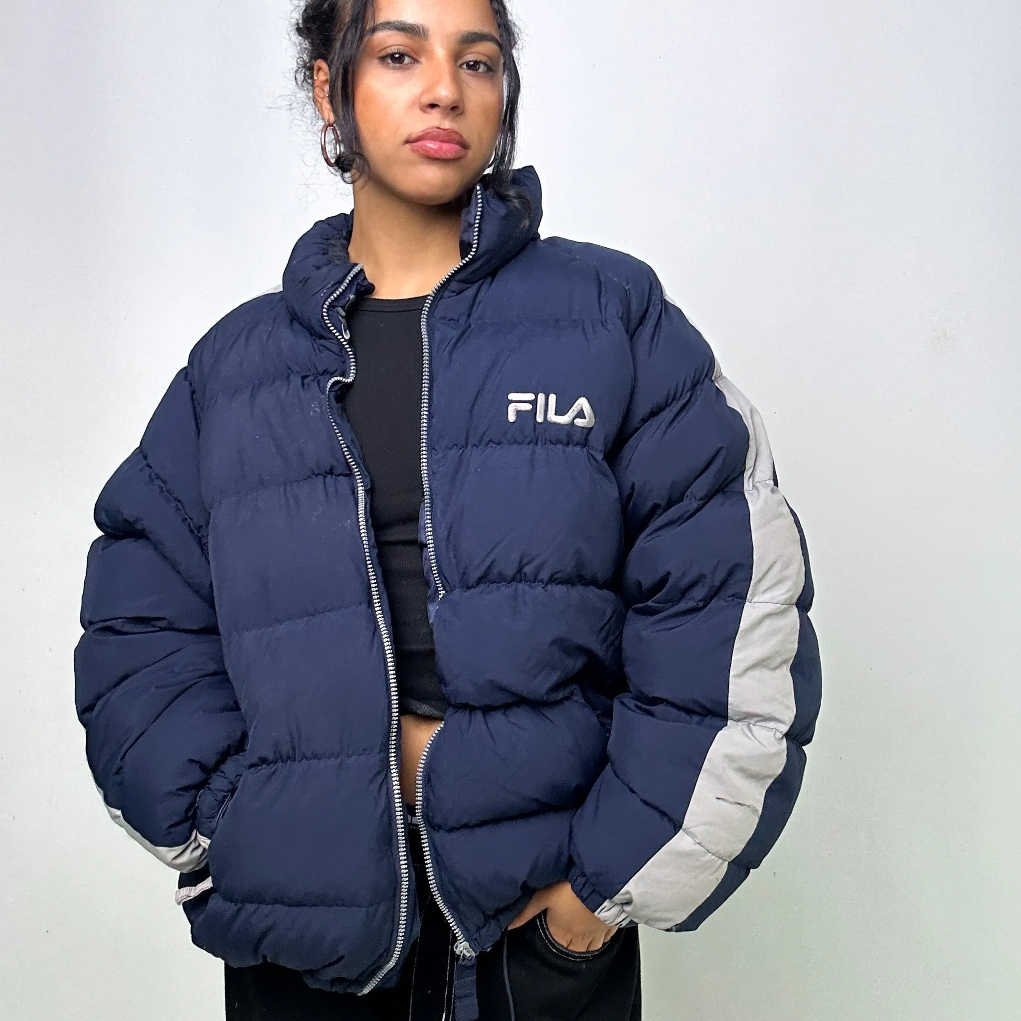 Navy Blue 90s FILA Puffer Jacket Coat (XL)