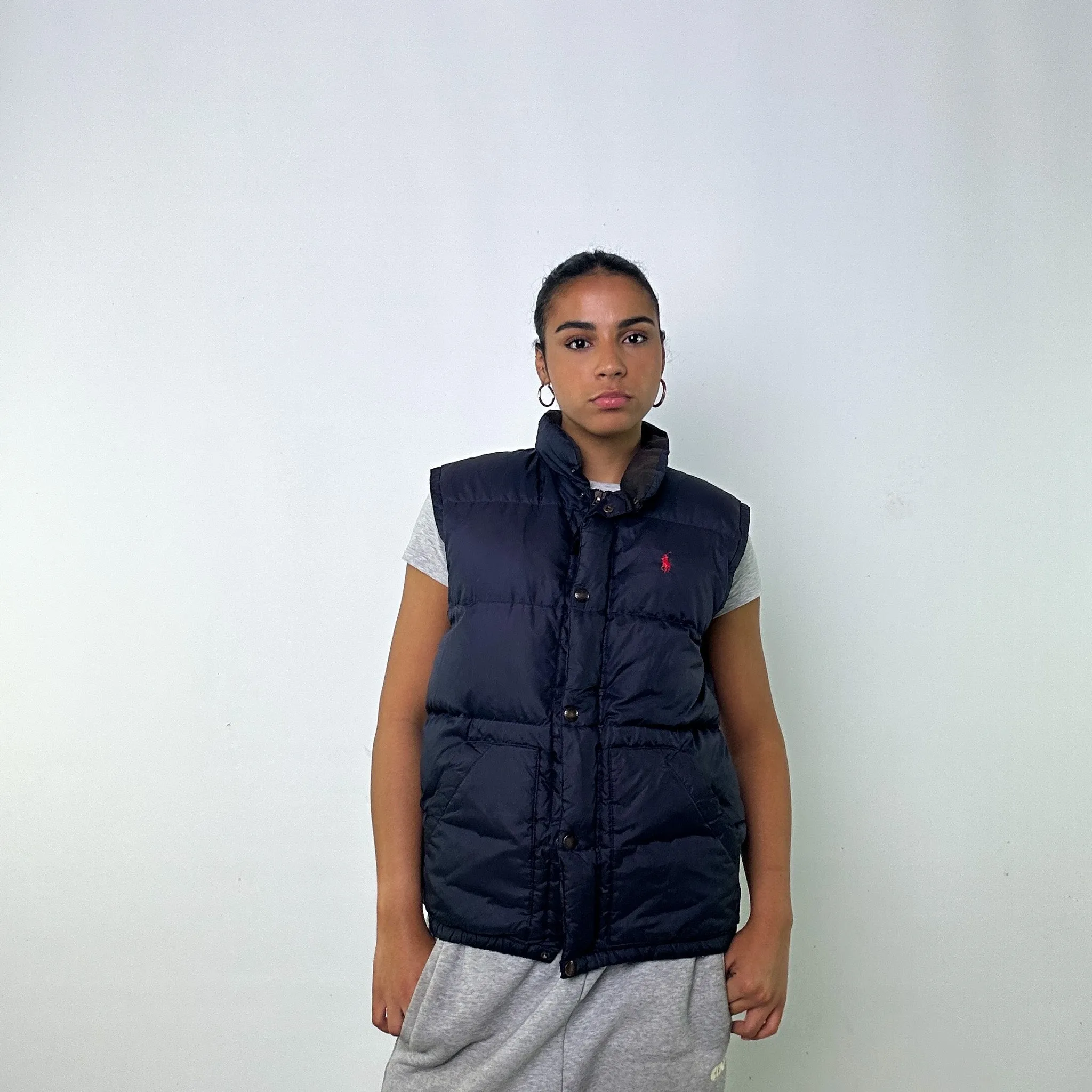 Navy Blue 90s Polo Ralph Lauren Puffer Jacket Coat Gilet (S)