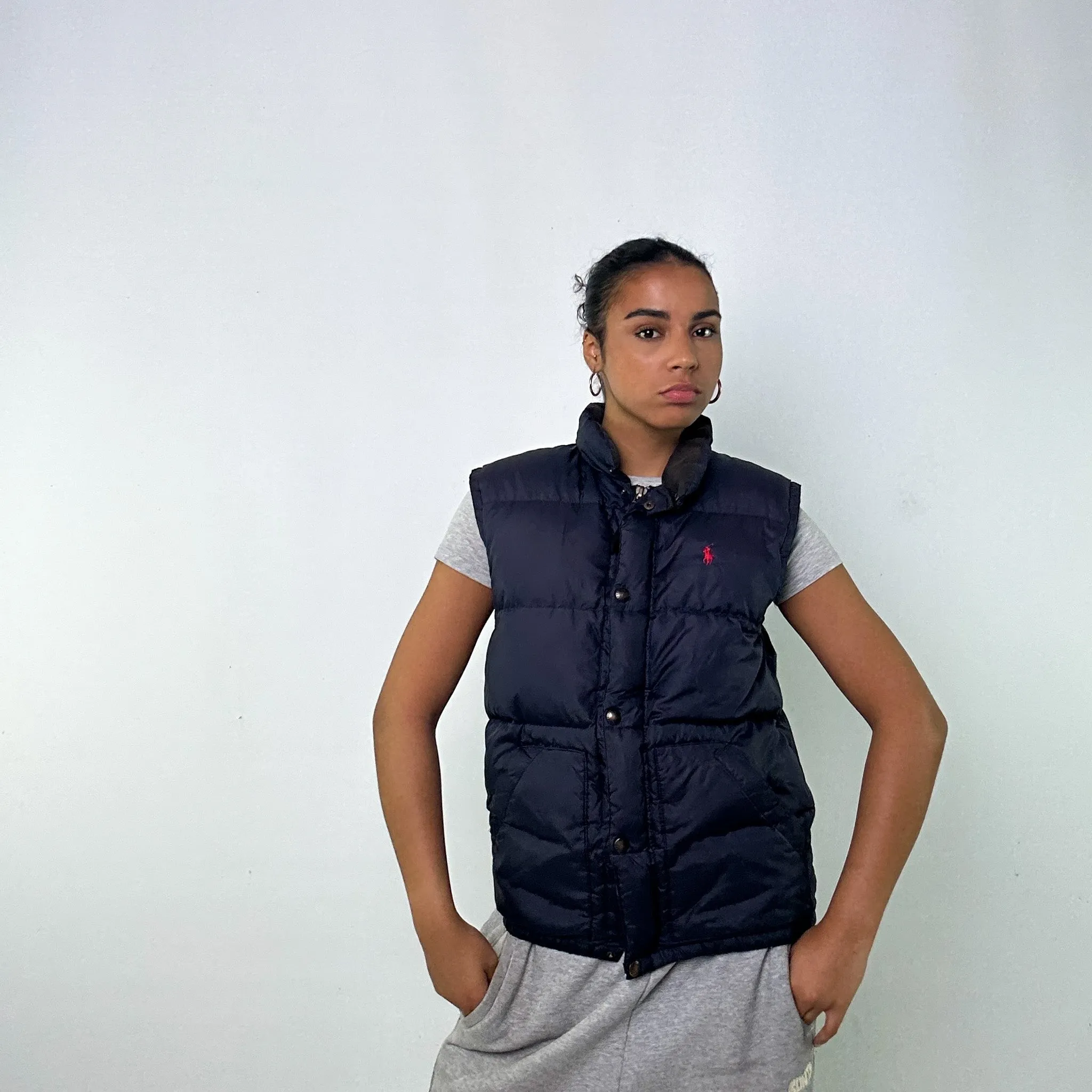 Navy Blue 90s Polo Ralph Lauren Puffer Jacket Coat Gilet (S)