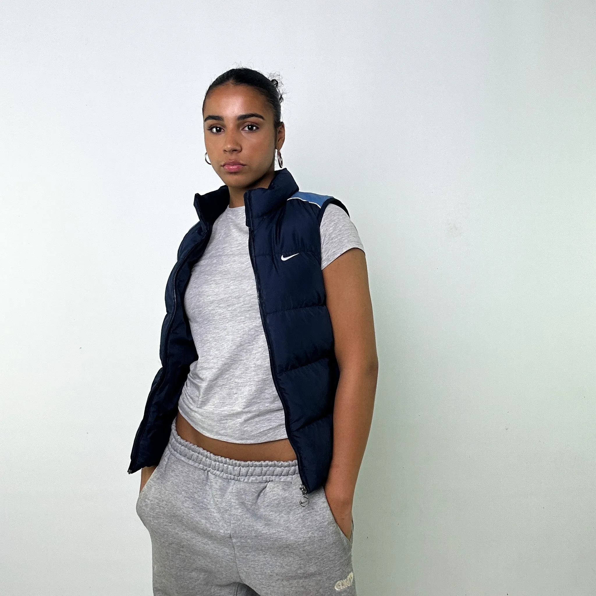 NAVY BLUE Y2KS NIKE PUFFER JACKET COAT GILET (