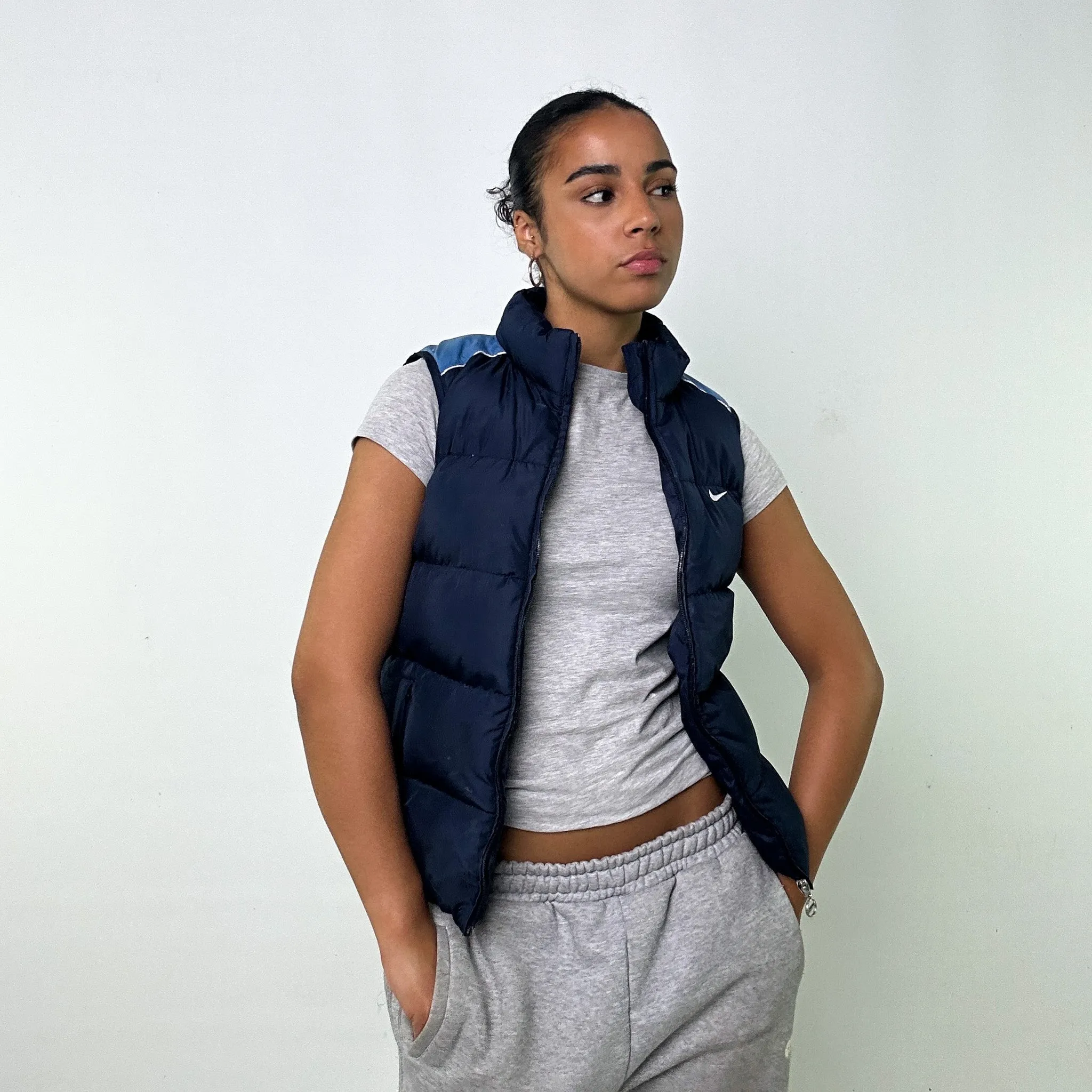 NAVY BLUE Y2KS NIKE PUFFER JACKET COAT GILET (