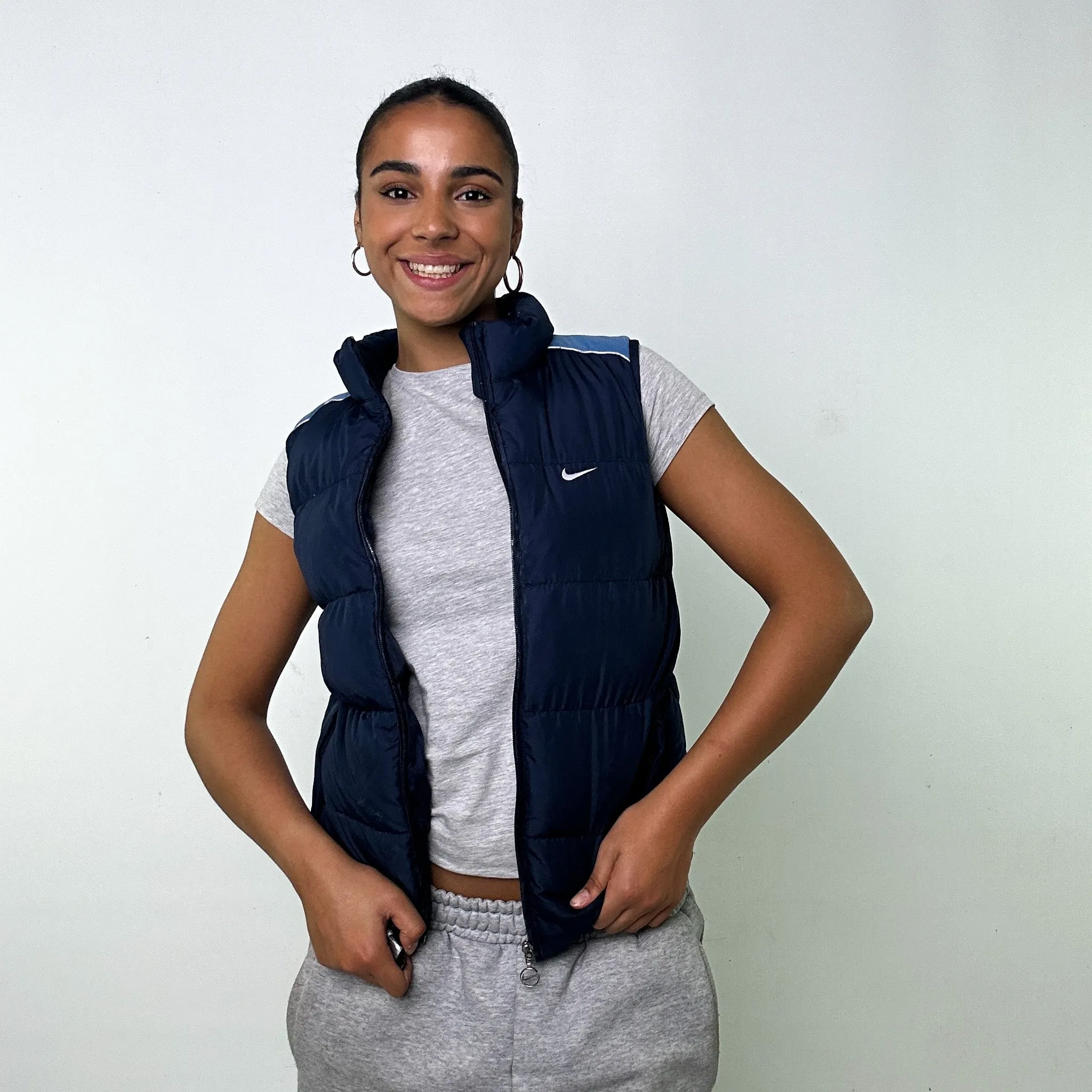 NAVY BLUE Y2KS NIKE PUFFER JACKET COAT GILET (