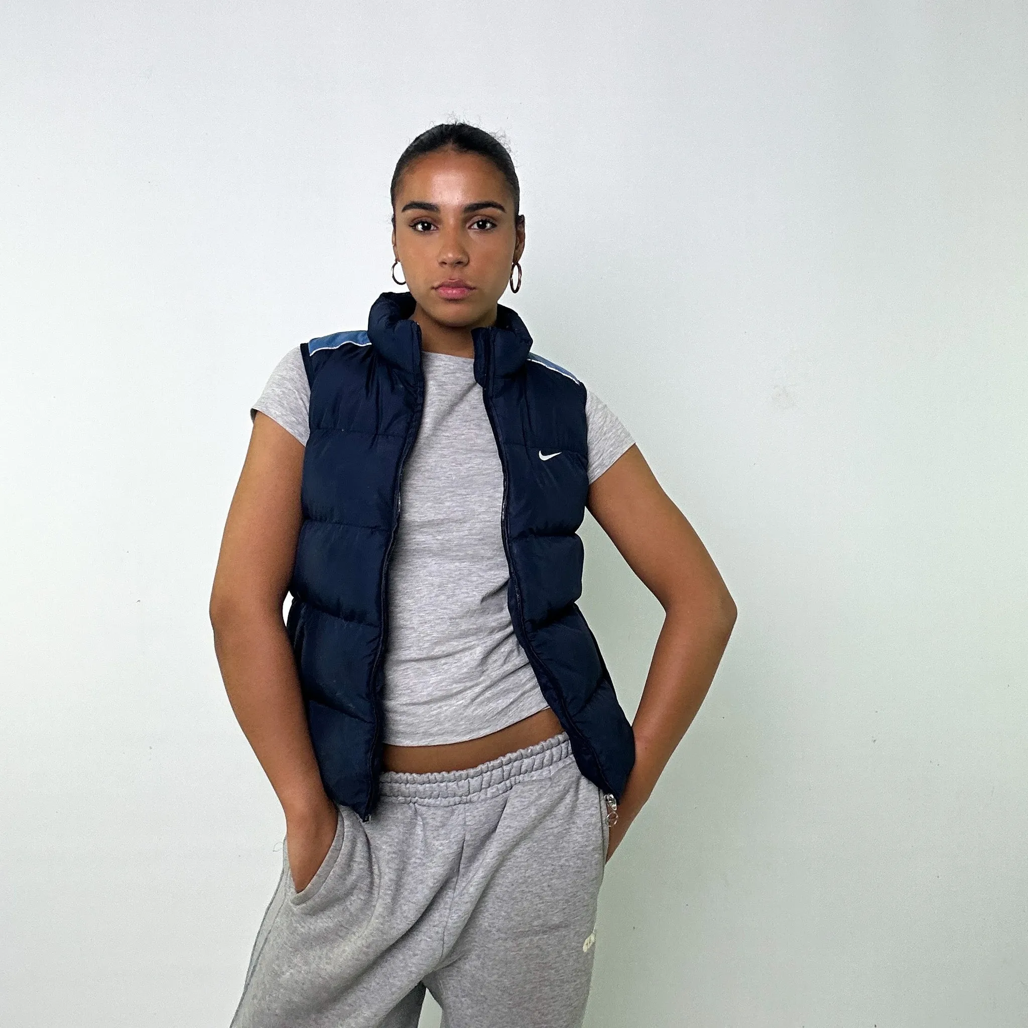 NAVY BLUE Y2KS NIKE PUFFER JACKET COAT GILET (