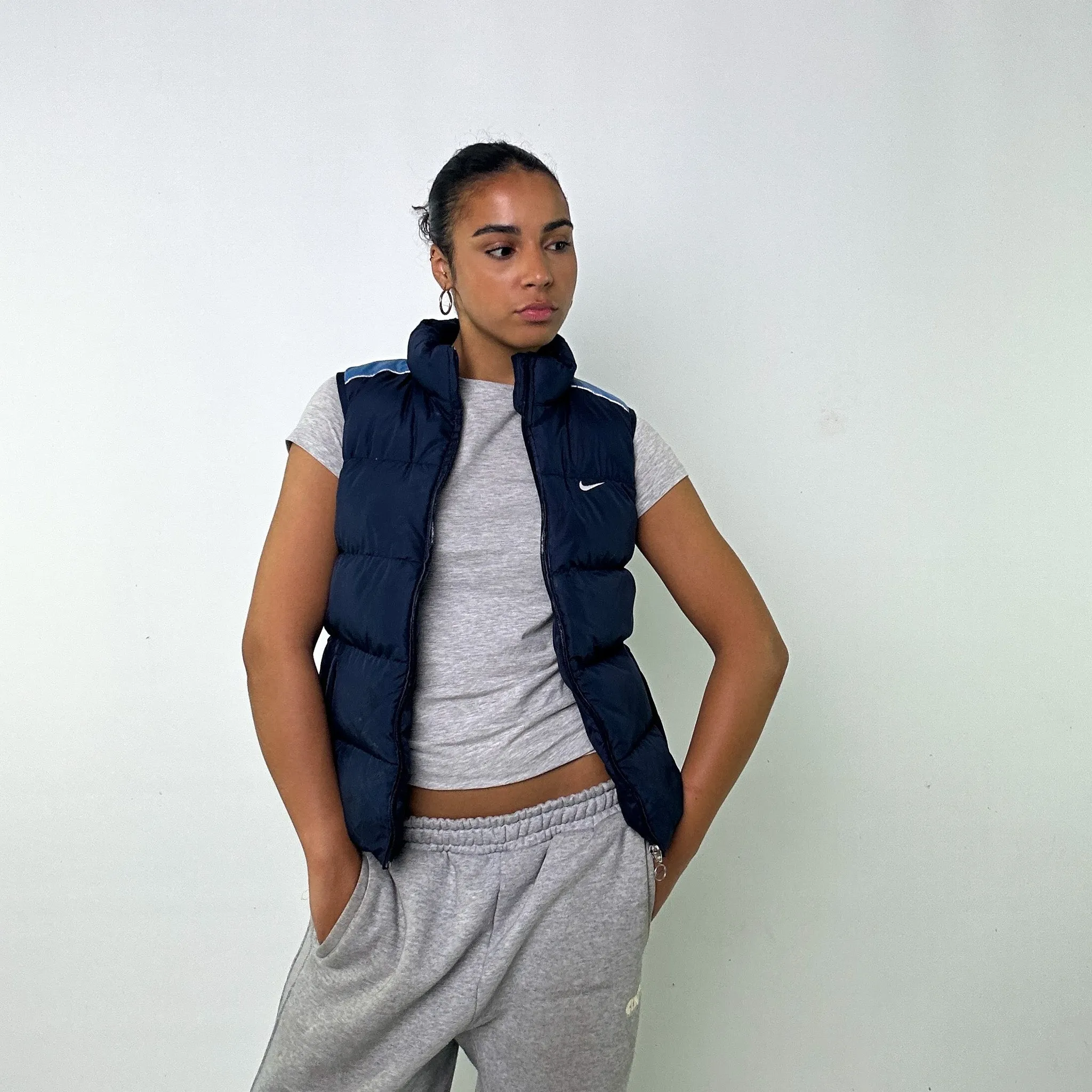 NAVY BLUE Y2KS NIKE PUFFER JACKET COAT GILET (