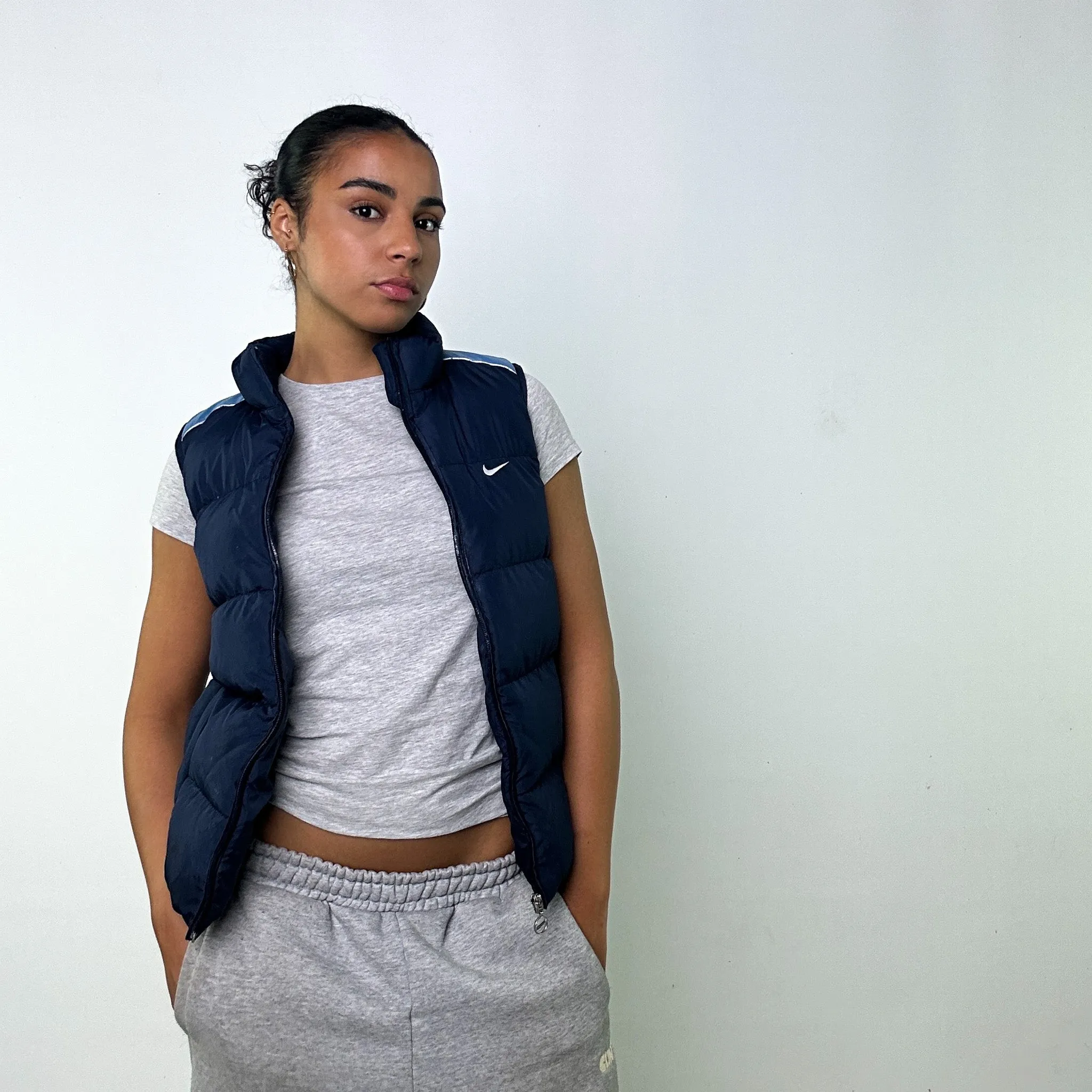 NAVY BLUE Y2KS NIKE PUFFER JACKET COAT GILET (