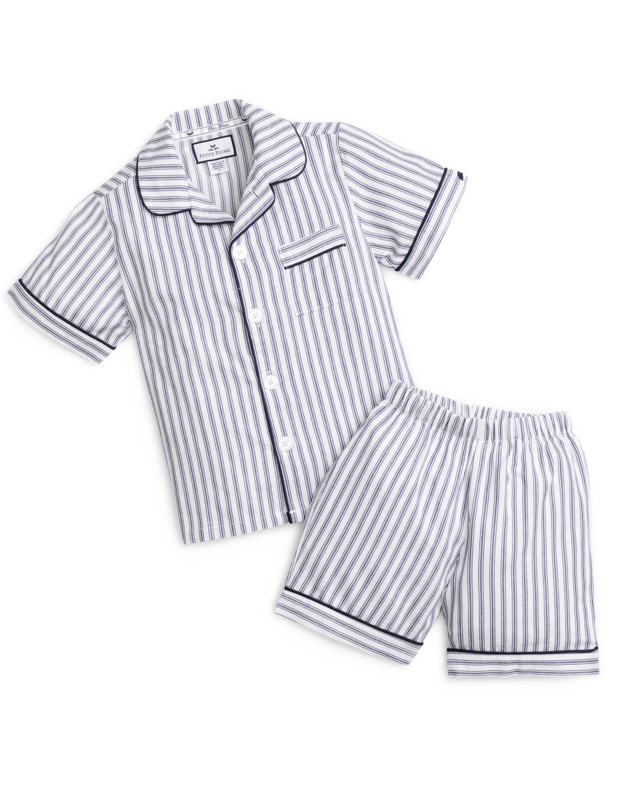 Navy French Ticking Classic Short Set