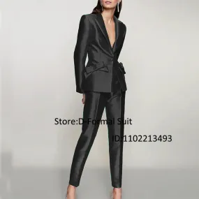 New Women's Two-Piece Suit Ladies Single Button Slim With Bow Party TuxedoTemperament High Street Luxury Women Blazer Suits