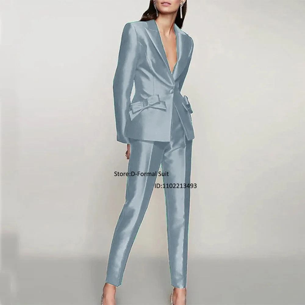 New Women's Two-Piece Suit Ladies Single Button Slim With Bow Party TuxedoTemperament High Street Luxury Women Blazer Suits