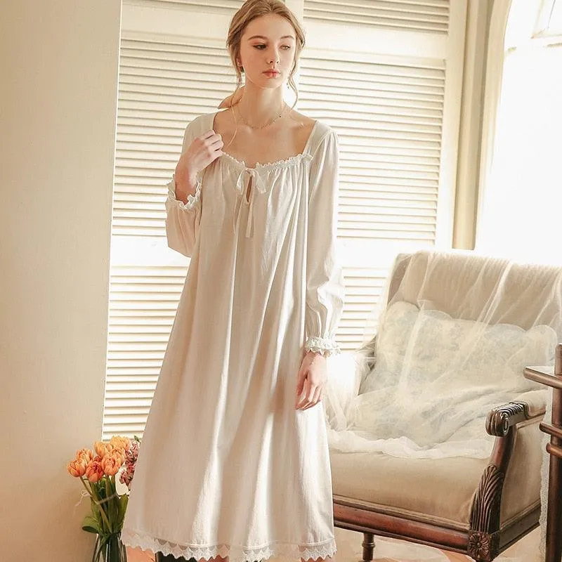 Nightgown Sleepwear Lady Spring Long Sleeve Nightdress Loose