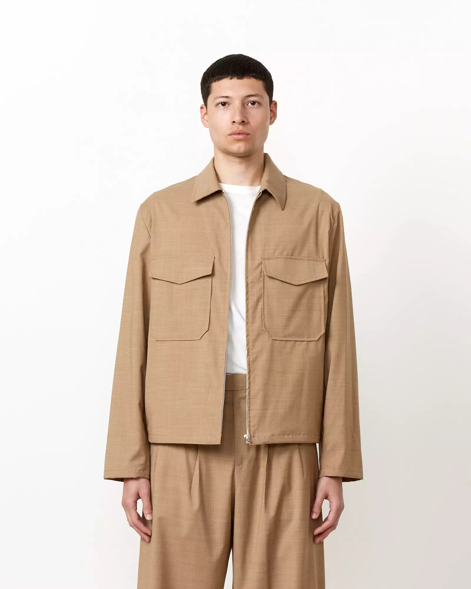 Nylon Wool Overshirt in Camel