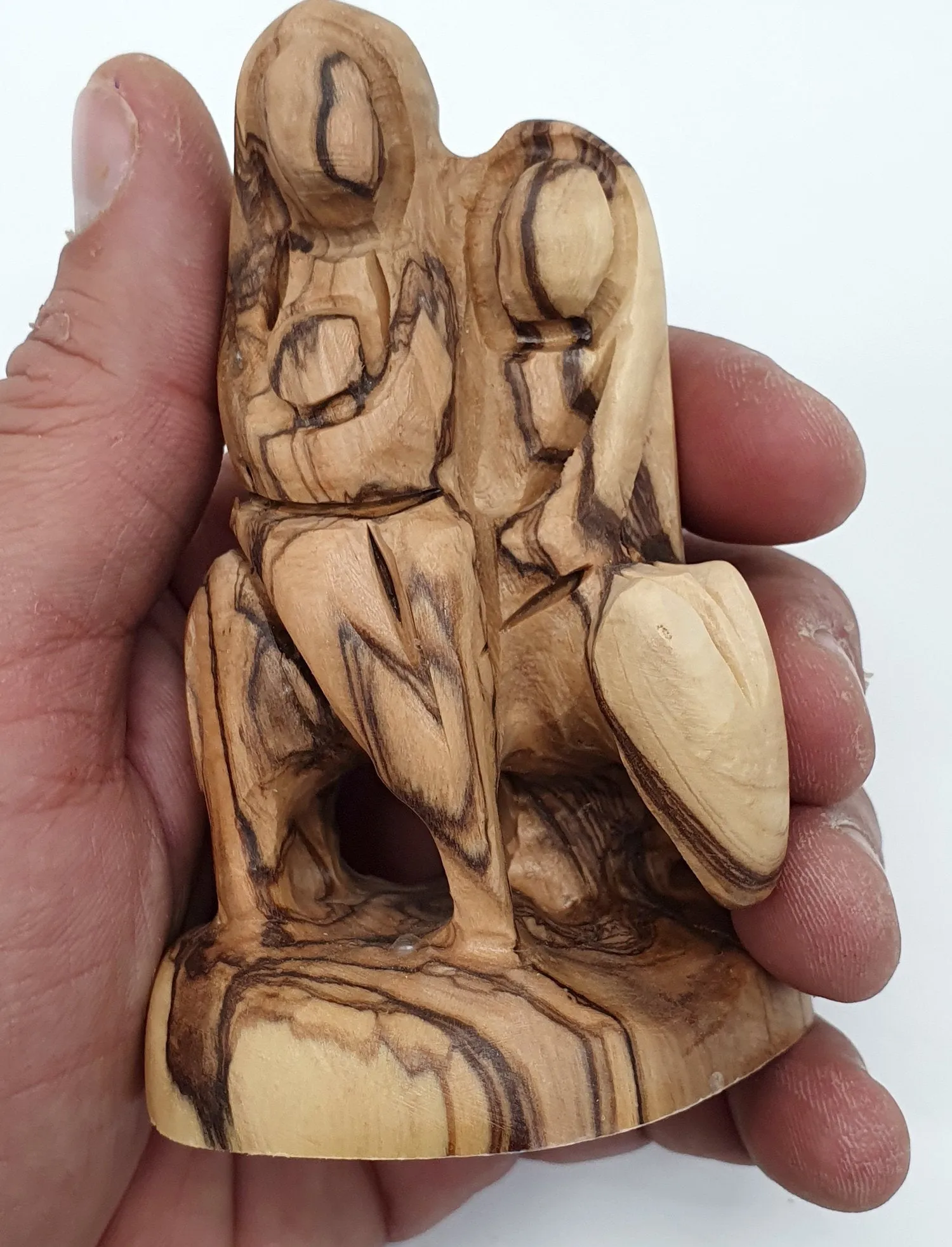 Olive Wood Nativity Statue - Flight to Egypt Scene, Jesus, Mary, and Joseph,Bethlehem Olive Wood Religious Art