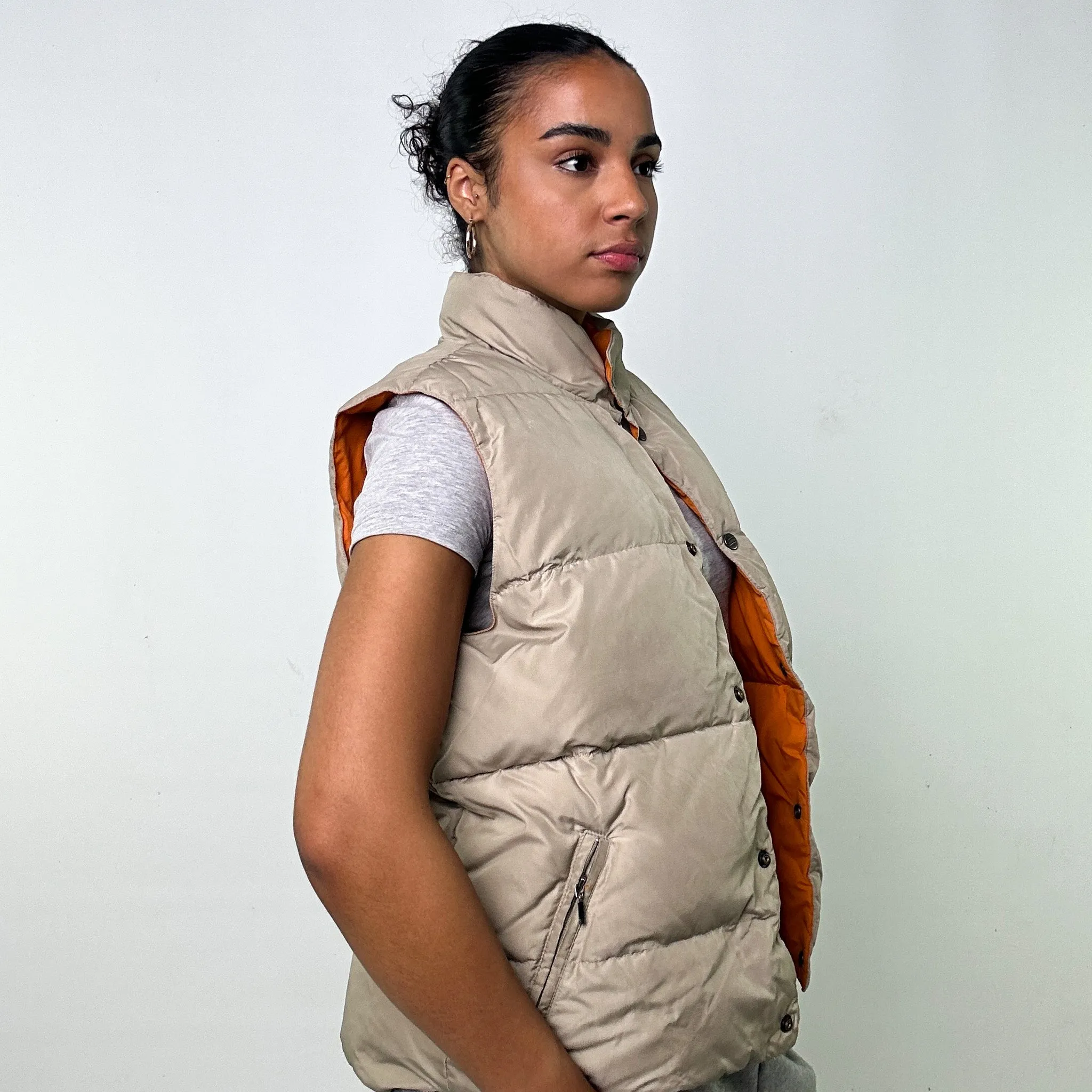 Orange / Beige Tan Reversible 90s Napapijri Puffer Jacket Coat Gilet (S)