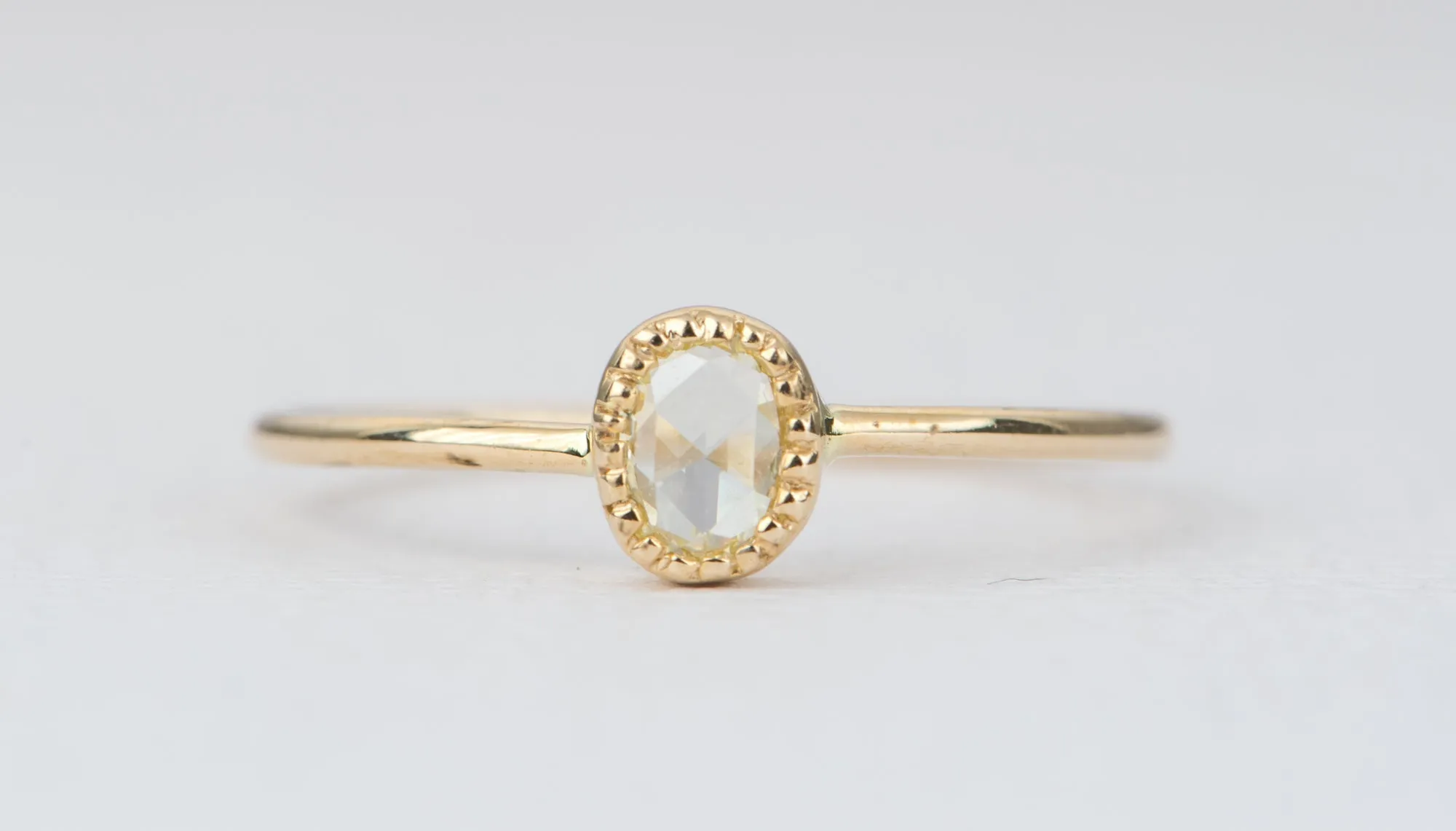 Oval Rose Cut Diamond 14K Yellow Gold Ring AD2353