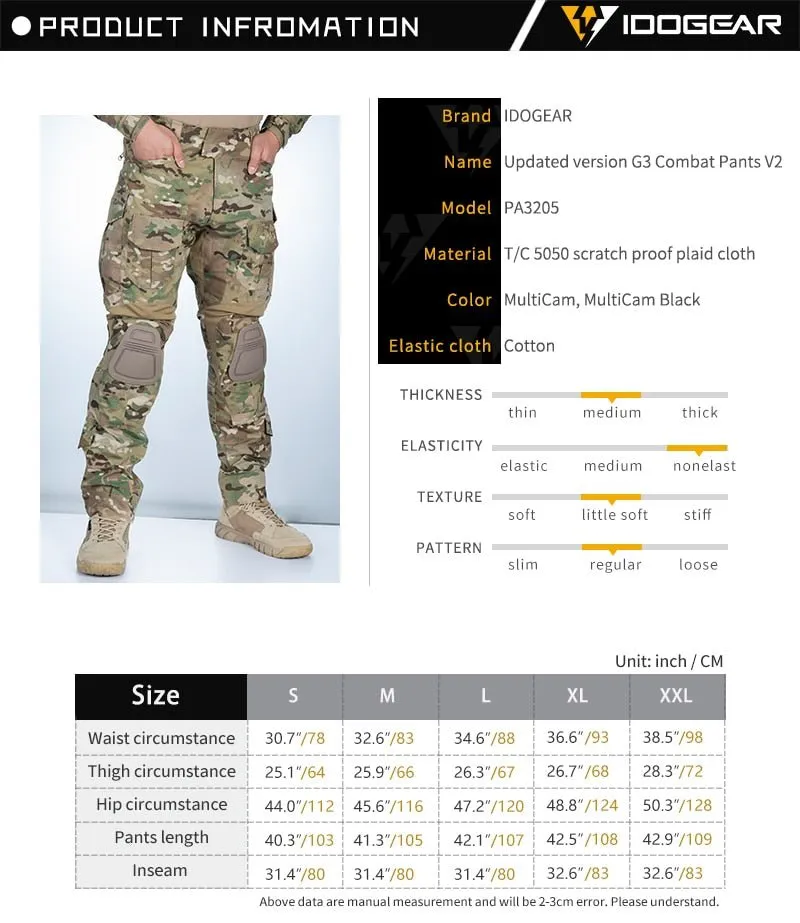 Pantalon tactique camouflage pour l'airsoft, chasse et militaire 1kg IDOGEAR - G3