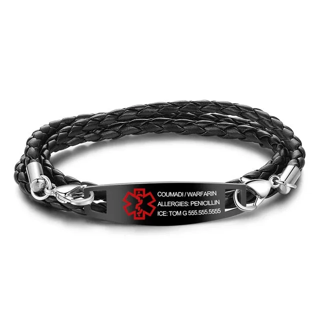 Personalized Stainless Steel Medical Alert ID Rope Bracelet