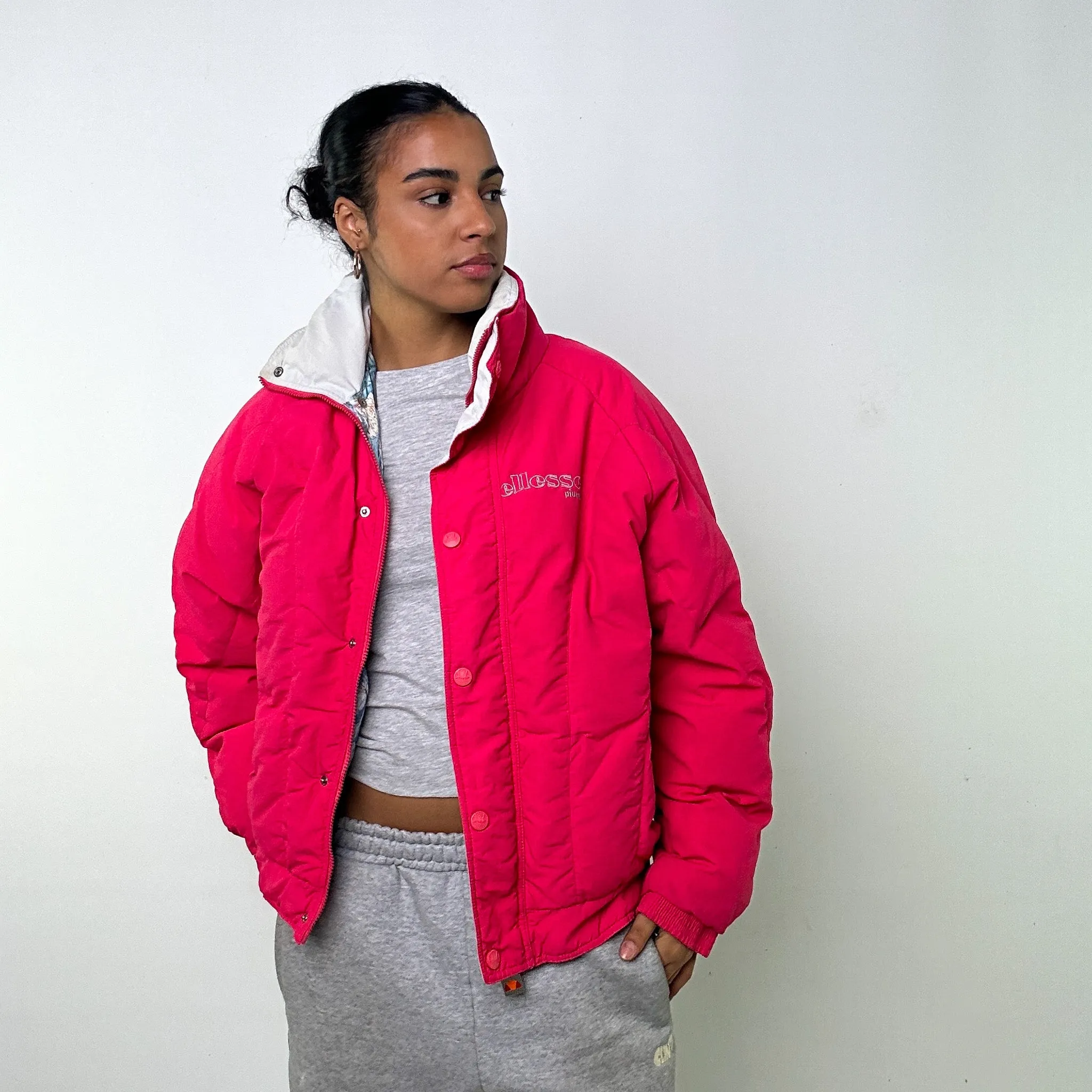 Pink 80s Ellesse Puffer Jacket Coat (L)