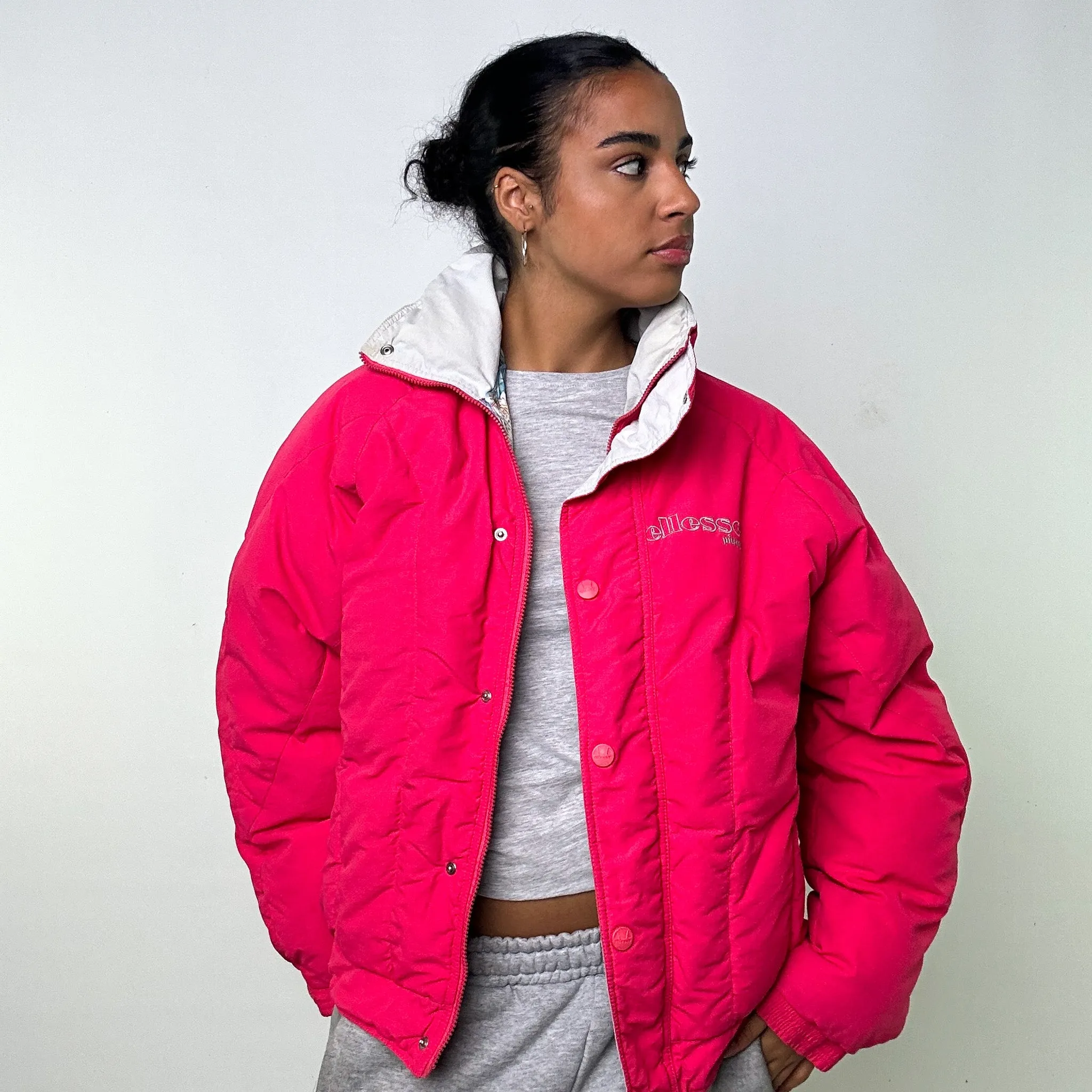 Pink 80s Ellesse Puffer Jacket Coat (L)