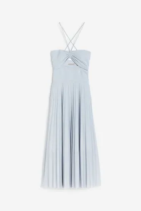 Pleated halterneck dress - Halterneck - Sleeveless - Light blue - Ladies | H&M GB