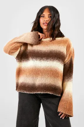 Plus Boat Neck Ombre Knit Sweater