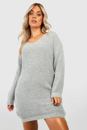 Plus Boucle Knitted V Neck Sweater Dress