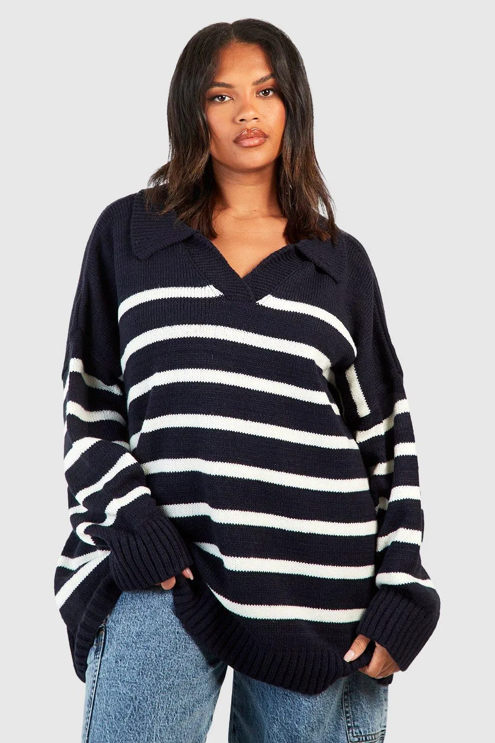 Plus Collared Stripe Sweater