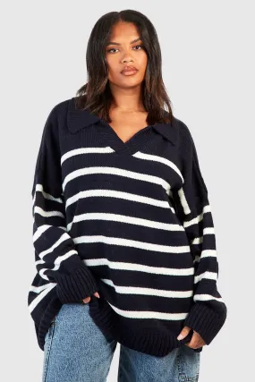 Plus Collared Stripe Sweater