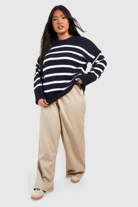 Plus Crew Neck Oversized Stripe Sweater