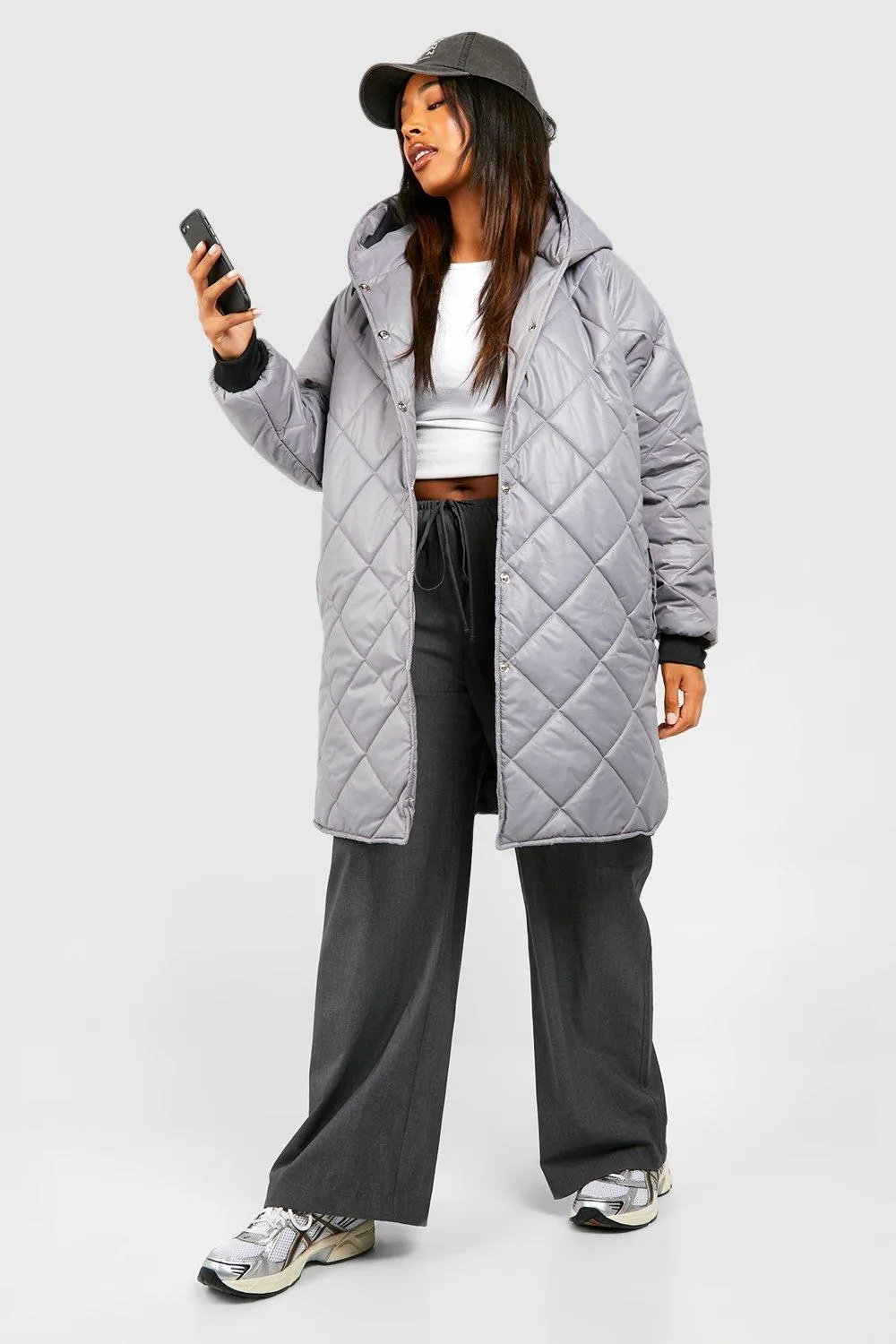 Plus Diamond Quilt Hooded Puffer Jacket