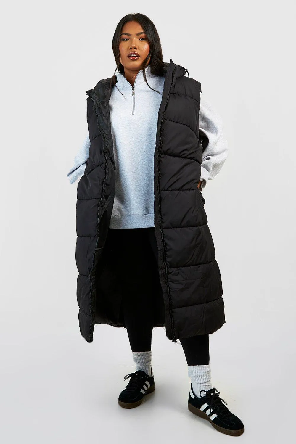 Plus Hooded Longline Vest Puffer