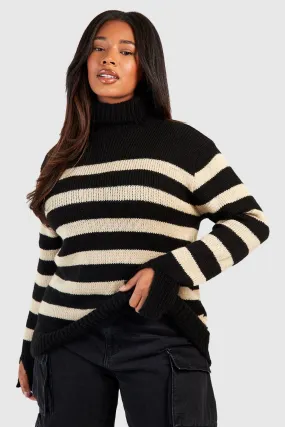 Plus Marl High Neck Stripe Sweater