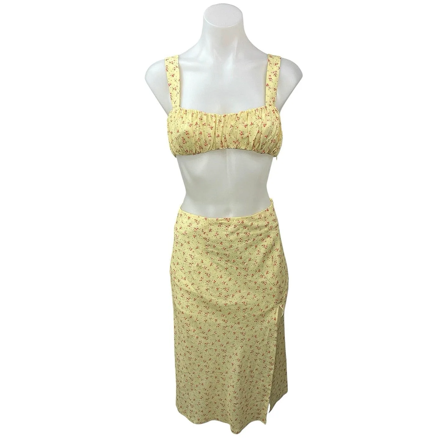 Princess Polly Lily Yellow Floral Print 2 Piece Crop Top & Skirt Matching Set 2