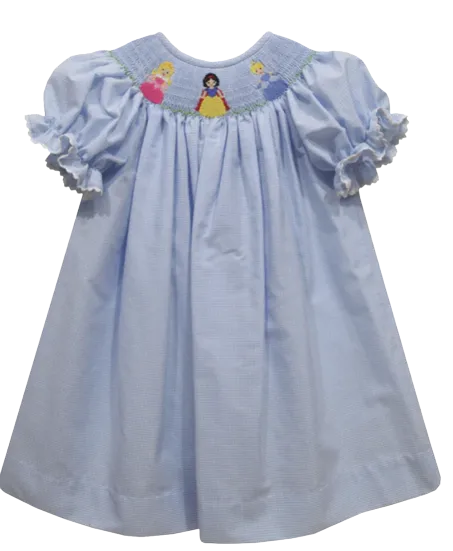 Princess Smocked Light Blue Check Short Sleeve Dress