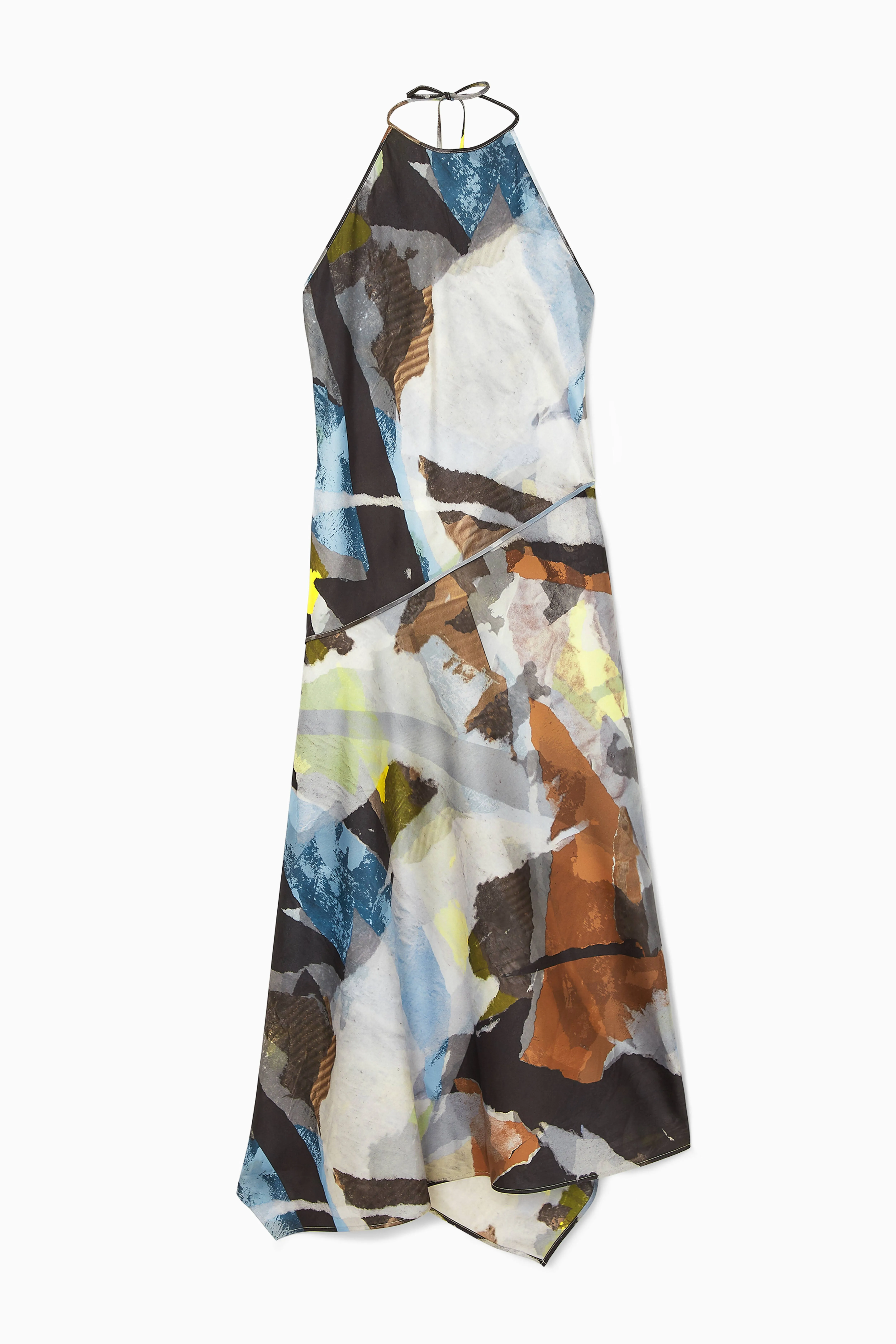 PRINTED ASYMMETRIC MIDI DRESS - Halterneck - Sleeveless - LIGHT BLUE - Ladies | H&M GB