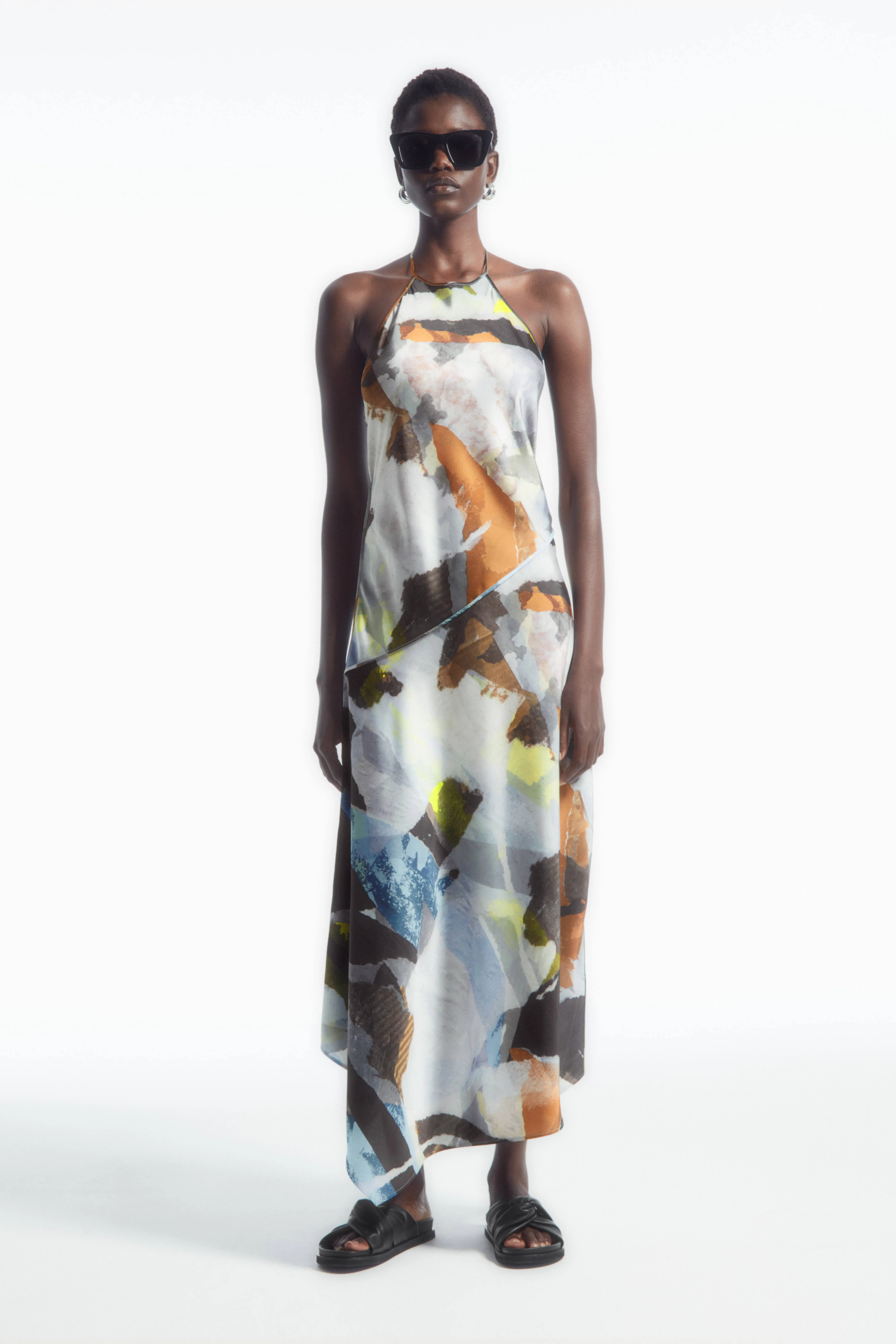 PRINTED ASYMMETRIC MIDI DRESS - Halterneck - Sleeveless - LIGHT BLUE - Ladies | H&M GB