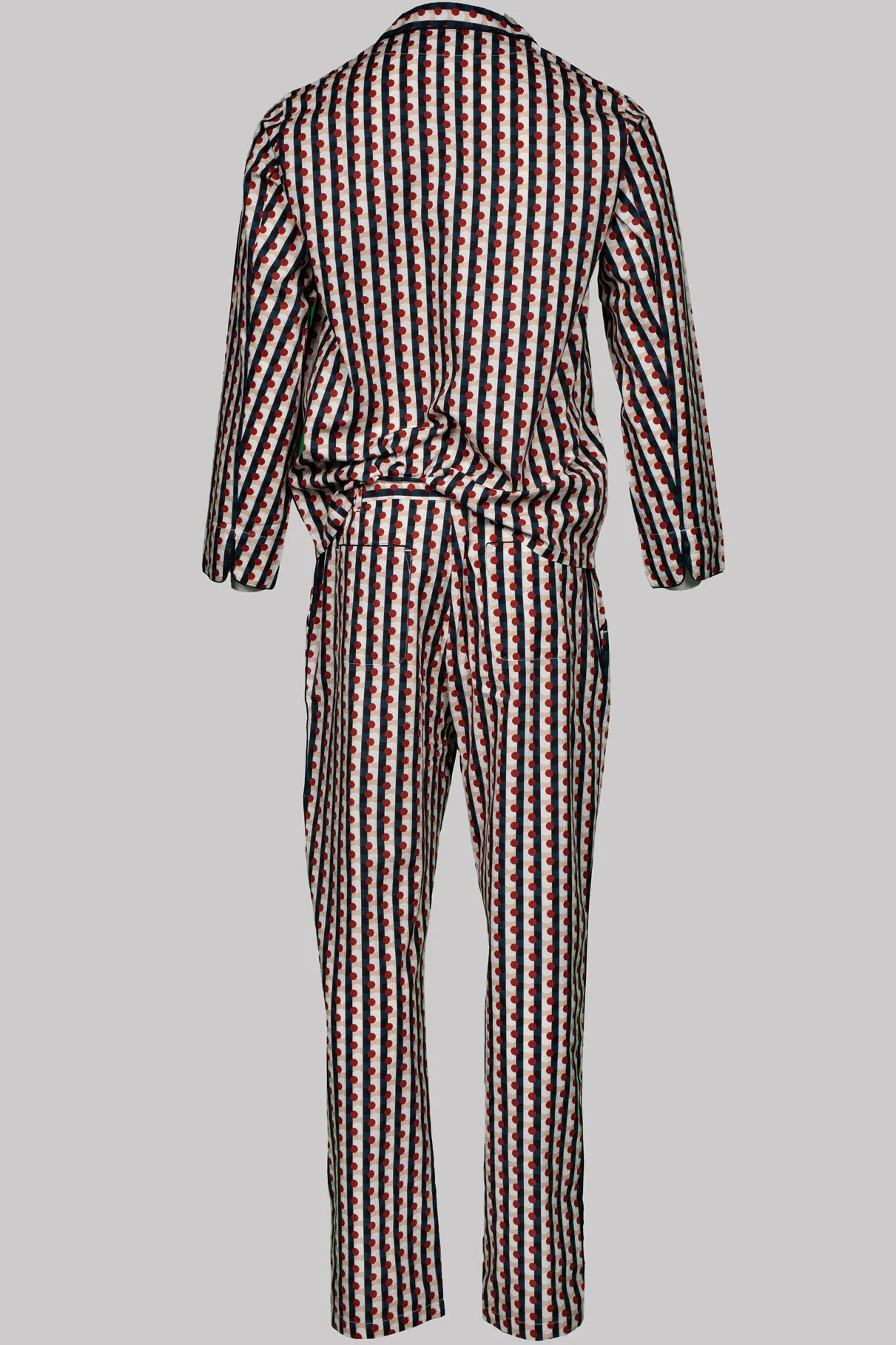 PYJAMA JAPAN with navy piping 100% COTTON Herringbone-light Medium-Stripes digital-print